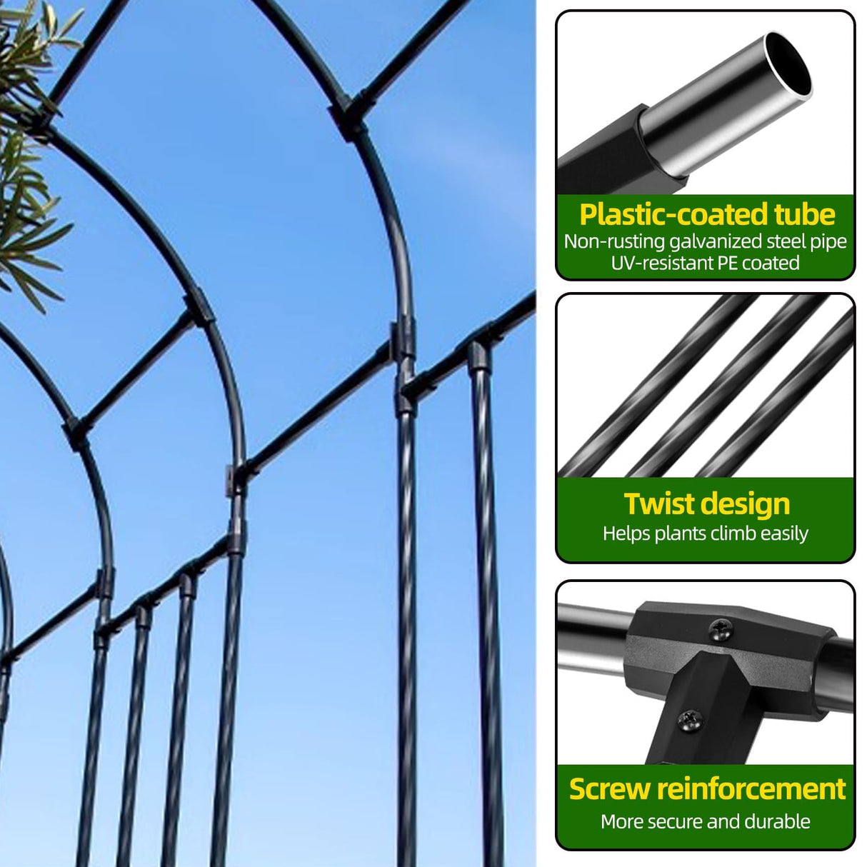 BUKLIYN Garden Arch Trellis - Length: 126in, Height: 94.5in Garden Arch Arbor Trellis for Climbing Plants Outdoor - Garden Arch for Lawn, Party, Ceremony Wedding Decoration BUKLIYN