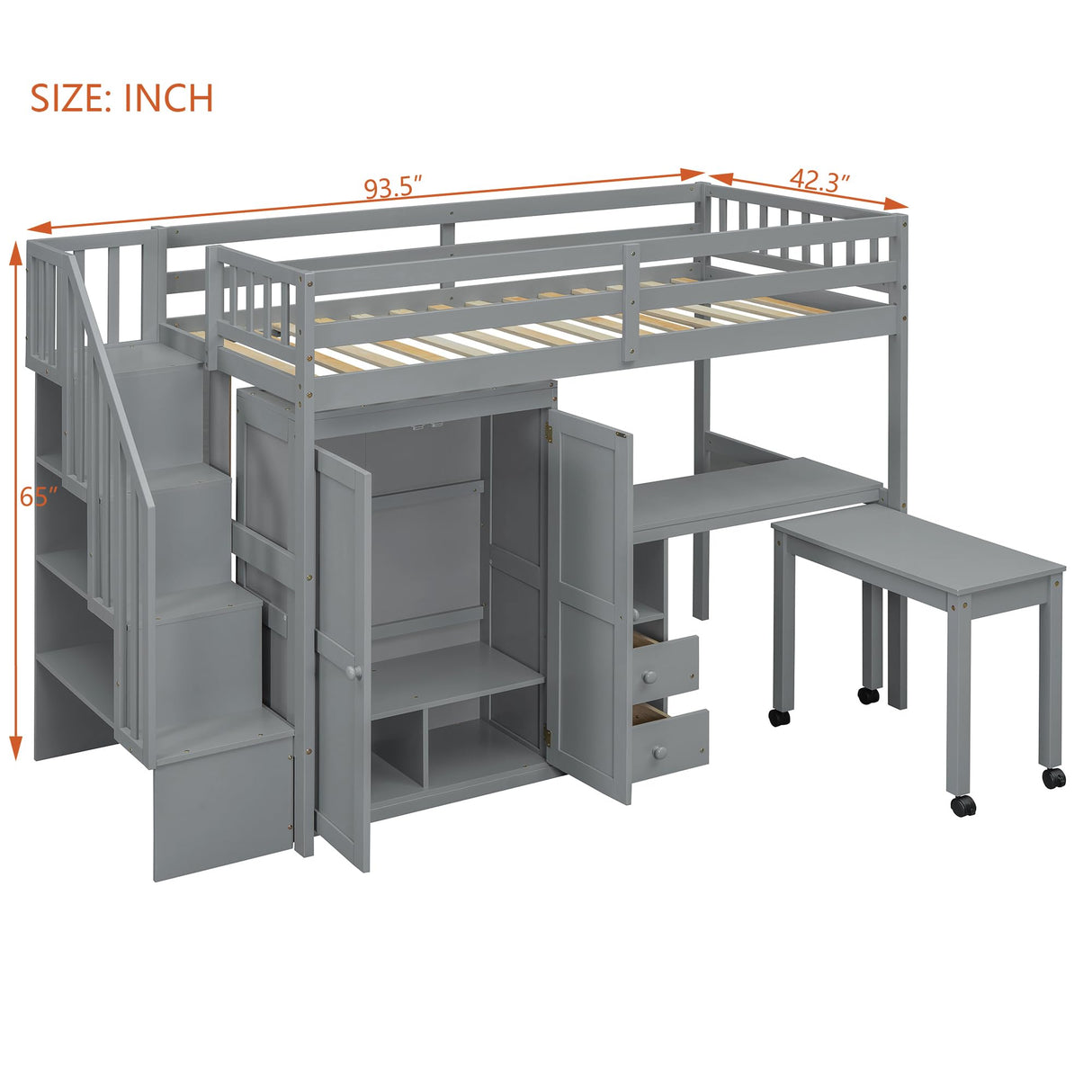 Harper & Bright Designs Twin Size Loft Bed with Stairs and Bookshelf, Wood Twin Storage Bed with Desk & Wardrobe, Space-Saving Multifunctional Furniture for Kids & Teens - Gray Harper & Bright Designs