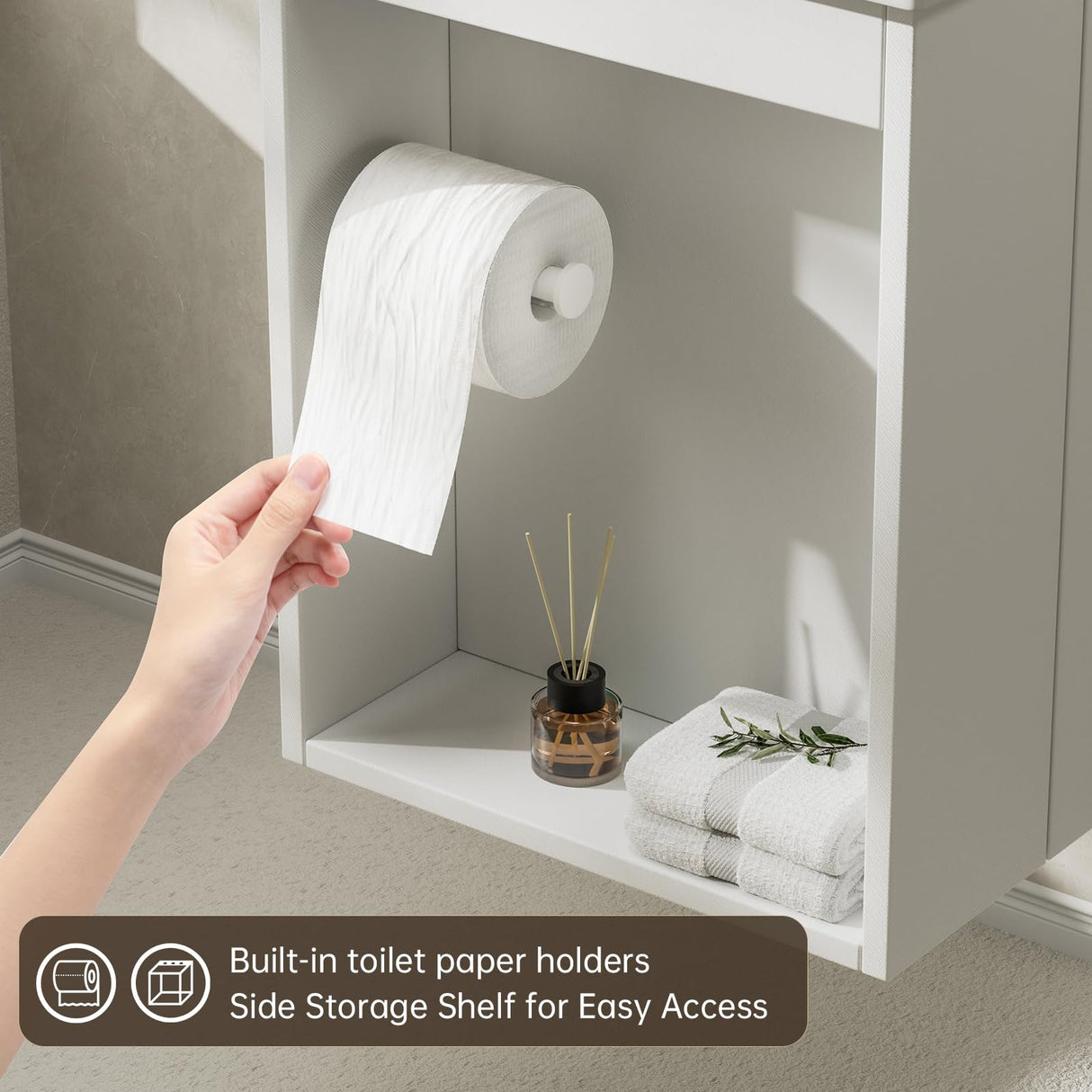 phiestina Pre-Assembled 20 Inch White Floating Small Bathroom Vanity, Wall Mounted Cabinet with Sink, Left Side Storage, Soft-Close Door, Modern Space-Saving Design, No Faucet, BV04-20-WHITE-PLUS phiestina