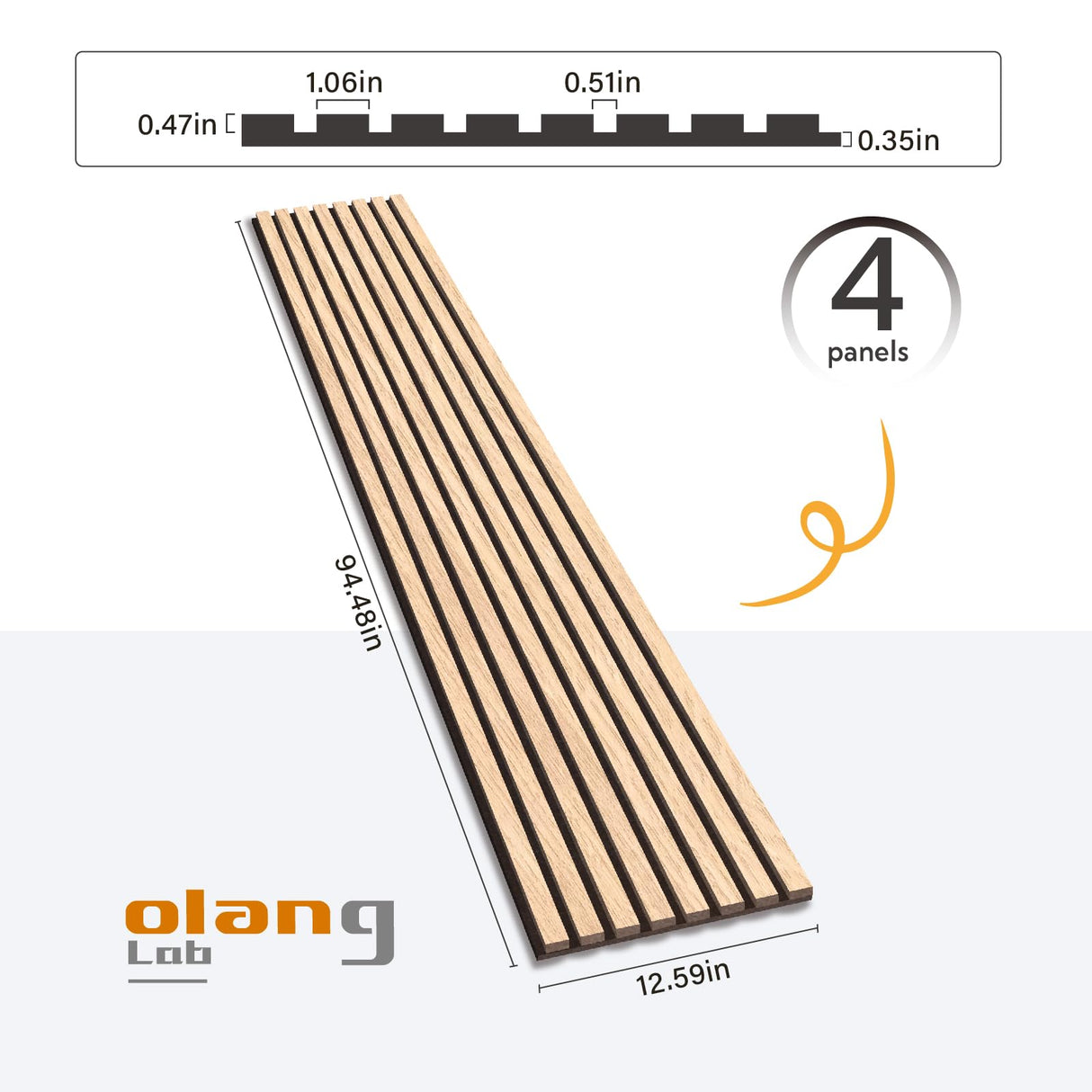 Olanglab Wood Slat Wall Panels, Wooden Acoustic Wall Panels, 94.5"x12.6" Each 3D Wall Panels for Interior Wall Decor, 4 Pack in Total 94.5"x50.4" (Warm Oak) Olanglab