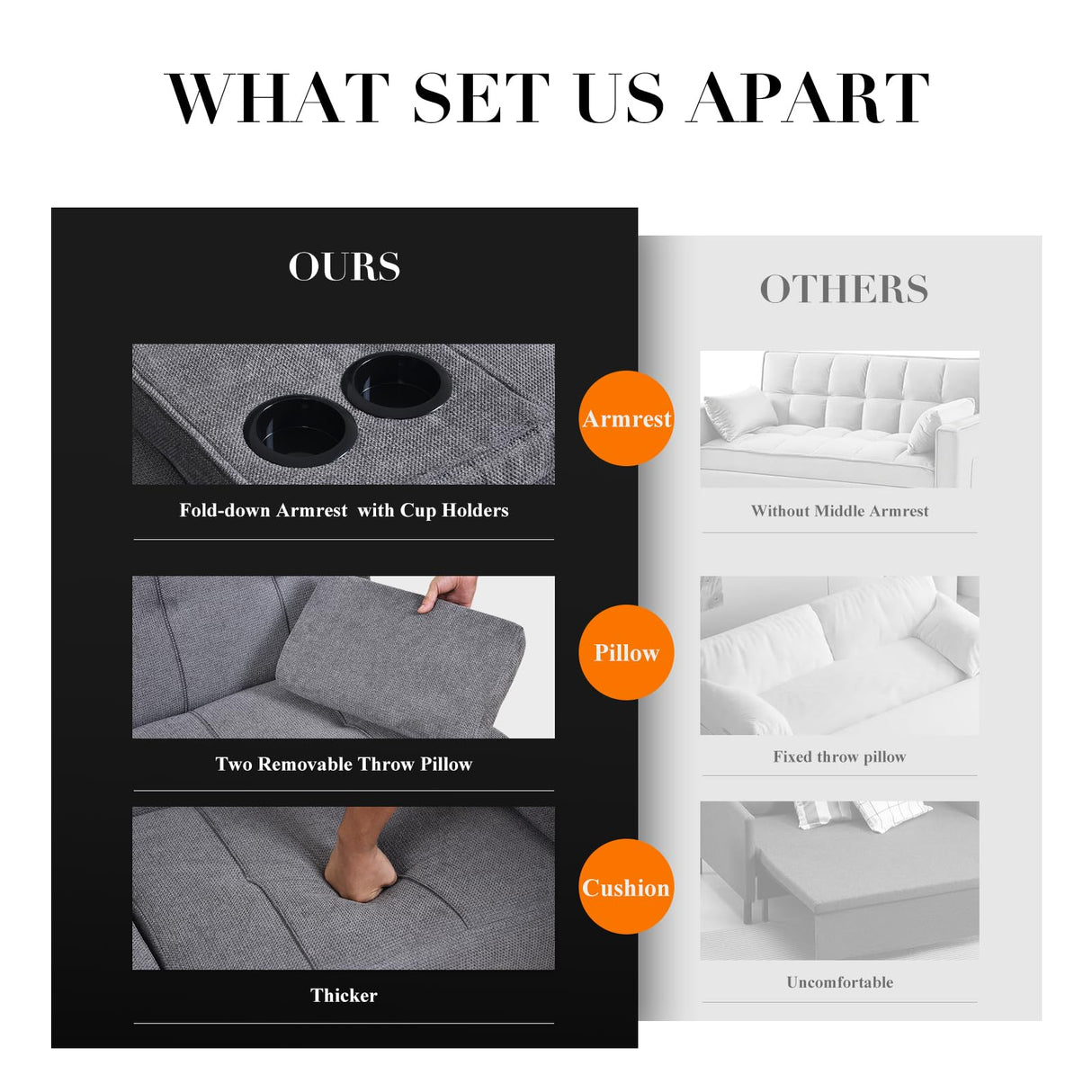 COLAMY Futon Sofa Bed-Fabric Small Futon Couch, Futon Lounge Sofa, Futon Convertible with 2 Cup Holders, Removable Soft Armrest, Adjustable Backrest for Dorm/Bedroom/College Lightgrey COLAMY