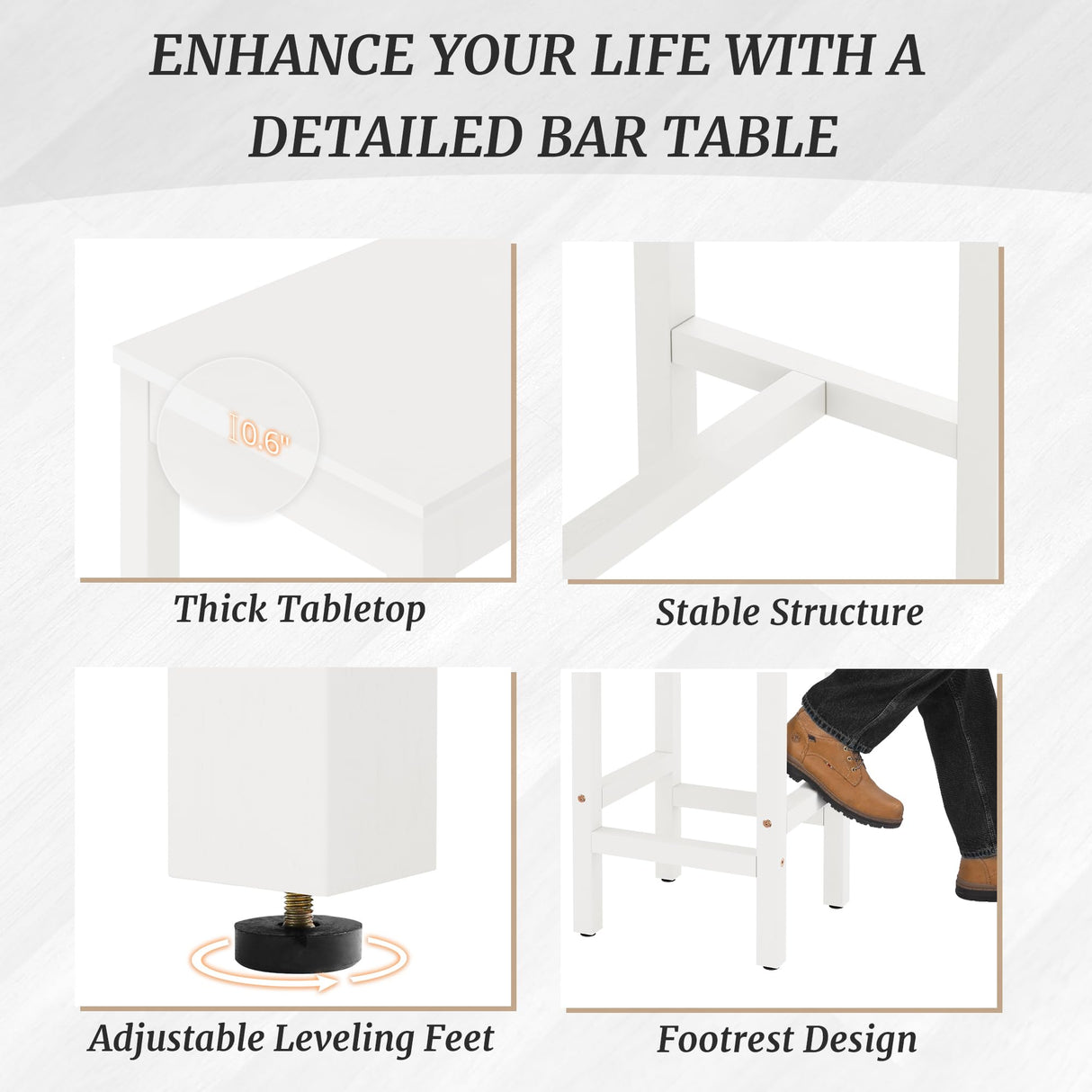 Cozyman 45 Inch Acacia Wood Bar Table and Stools Set in White for Dining and Entertaining Cozyman