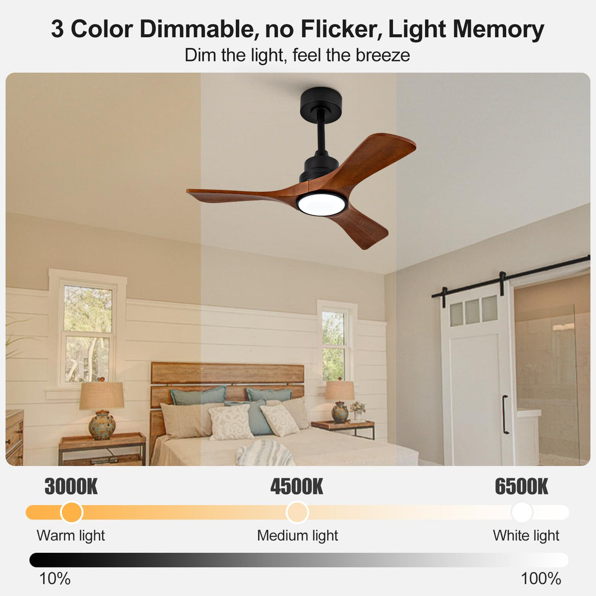 36 Inch Ceiling Fans with Lights and Remote, Black 3 Blade Wood Outdoor Ceiling Fan with Light Outdoor Ceiling Fans for Patios, Bedroom Ceiling Fan for Modern Living Room Patio Indoor Office VCQQ