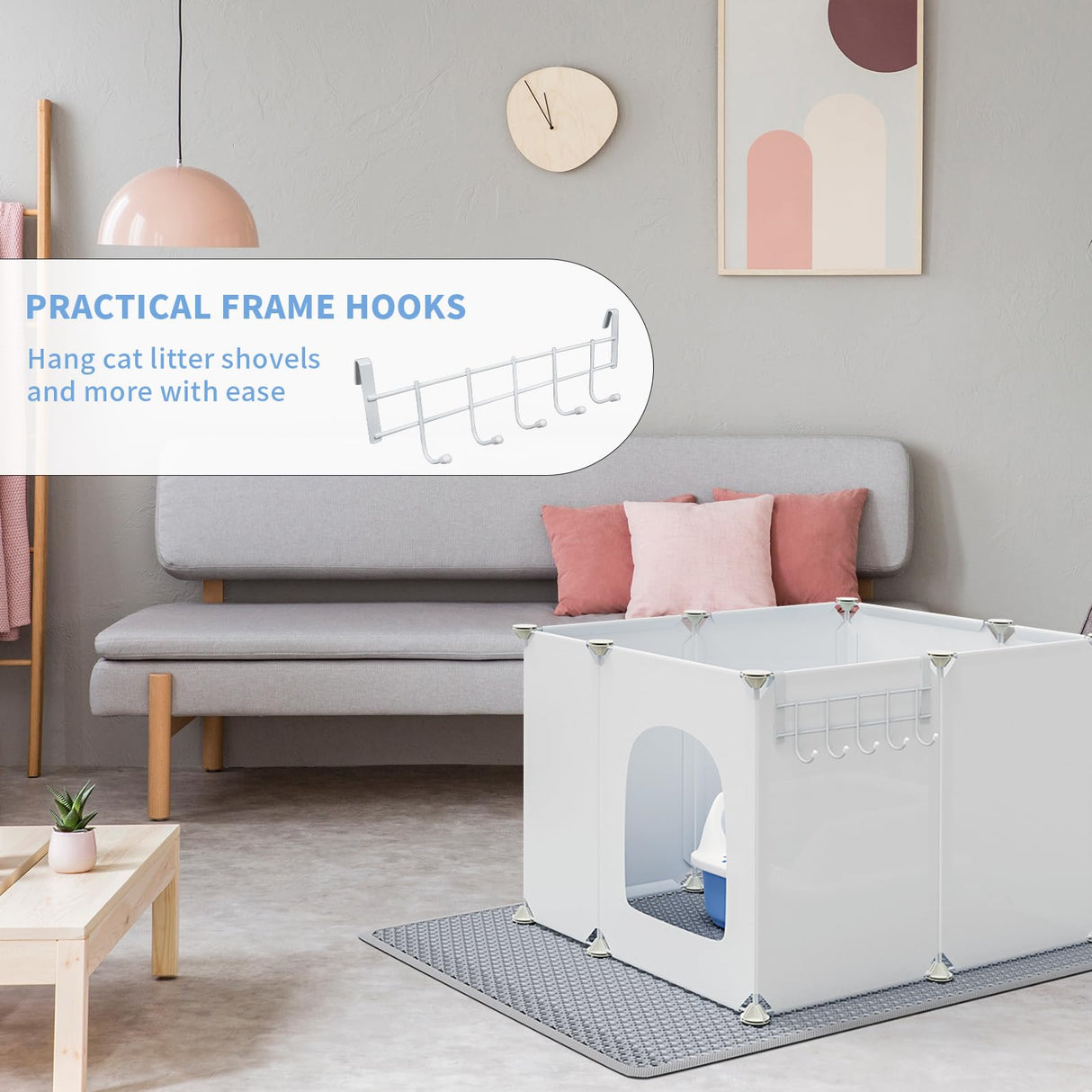 Cat Litter Box Enclosure, Large Cat Toilet Splash Guard Without Leakage (24"L × 18.9"W × 16.5"H) Foldable Litter Tray Screen with Non-Slip Mats & Dust Cover, Pet Bathroom Pee Shields (No Litter Box) Acools