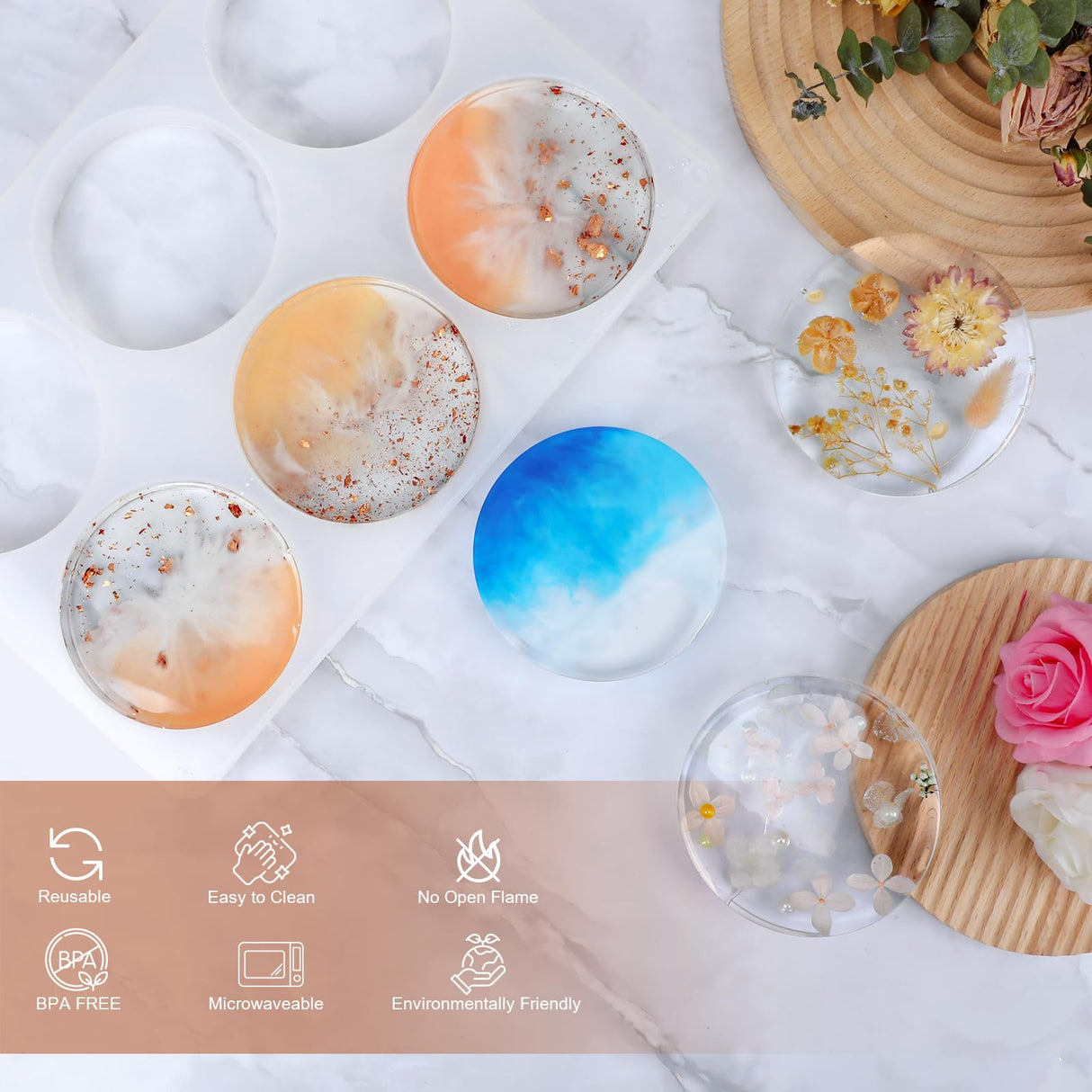 Round Resin Molds, Large 6 Cavity Coaster Silicone Molds, Deep Coaster Molds for Epoxy Resin, Epoxy Resin Molds for Epoxy Resin Crafts, Coasters, DIY Crafts KISREL