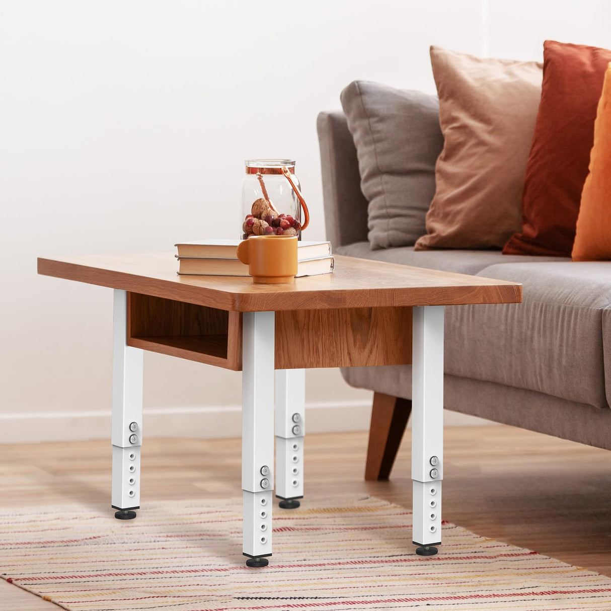 POROHOM 4PCS Adjustable Square Table Leg (14-24inch),Metal Desk Legs, Home Office DIY Furniture Leg Set for Tables, DIY desks, Counter Tops, Kitchen Tables,Office Desk(White) POROHOM