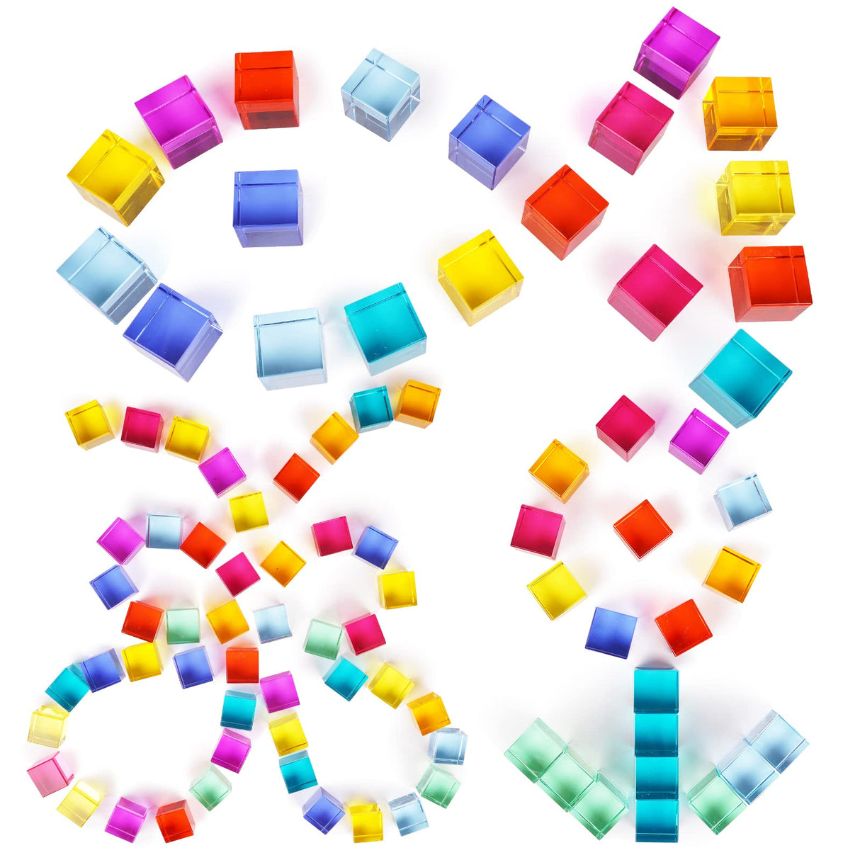 Agirlgle Wooden Rainbow Building Blocks Cube Gem Stacking Blocks Toy - Colorful Montessori Rainbow Stacker Toy Elegant Wood Rainbow Cube Blocks- Acrylic Blocks Educational Toys for Toddlers- 80Pcs Agirlgle