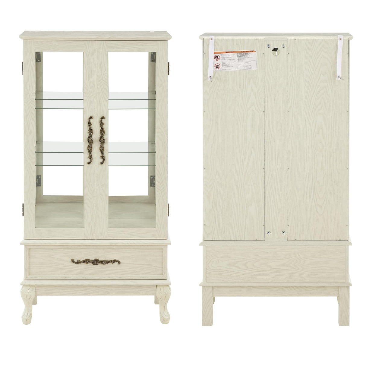 nifoti 51" H Lighted Curio Cabinet Display Case, Glass Curio Cabinet with Adjustable Shelves,Tempered Glass Door and Drawer, Wooden Cabinets w/Mirrored Back Pane for Living Room (Antique White) nifoti