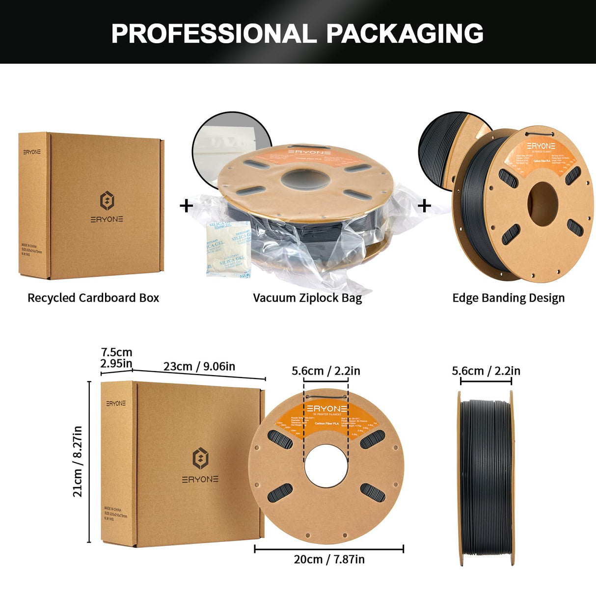 ERYONE Carbon Fiber PLA Filament 3D Printer PLA Filament 1.75mm +/- 0.03mm, PLA-CF Filament 1KG Cardboard Spool(2.2LBS), Black ERYONE