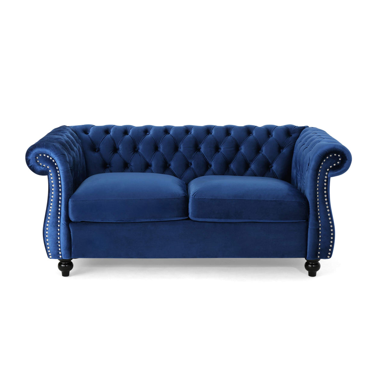 Merax 61" Retro Chesterfield Loveseat Sofa with Button Tufted and Rolled Arm, Small Comfy Cloud Couch Sofas, Love Seat for Bedroom, Office, Living Room & Apartment, Easy Assembly Furniture, Blue Merax