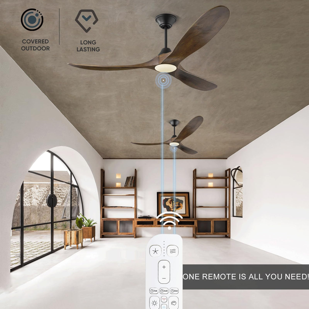 70 inch Large Ceiling Fans with Lights, Outdoor Ceiling Fans for Patios Waterproof, 3 Blades Propeller Wood Ceiling Fans, Smart Ceiling fan with Remote & APP for Indoor Exterior Porch Commercial XCWIIE