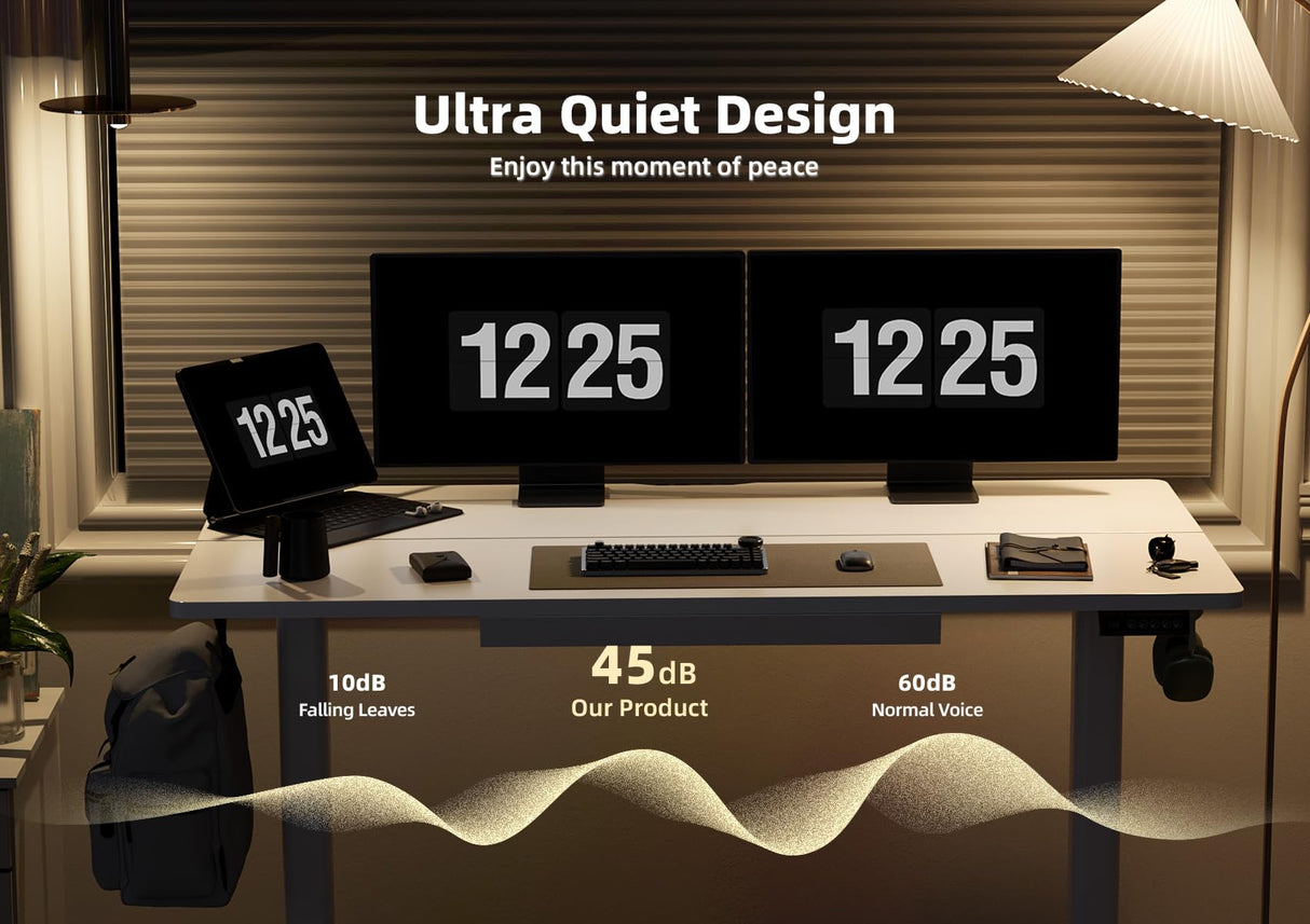 YDN Standing Desk with Drawers, 48 x 24 Inch White Standing Desks Electric Adjustable Height Desk for Computer Workstations, White YDN