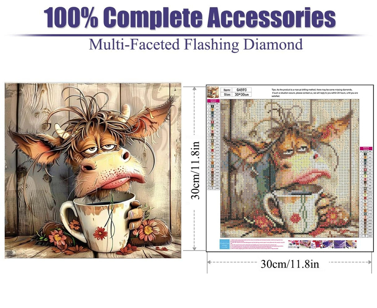 nekpiahu Cow Diamond Art Painting Kits for Adults,Diamond Painting Kits for Beginners 5D Animal Full Drill Diamond Dots,A Cup of Cafe in The Morning Gem Crafts for Adults Home Decor 12x12inch nekpiahu