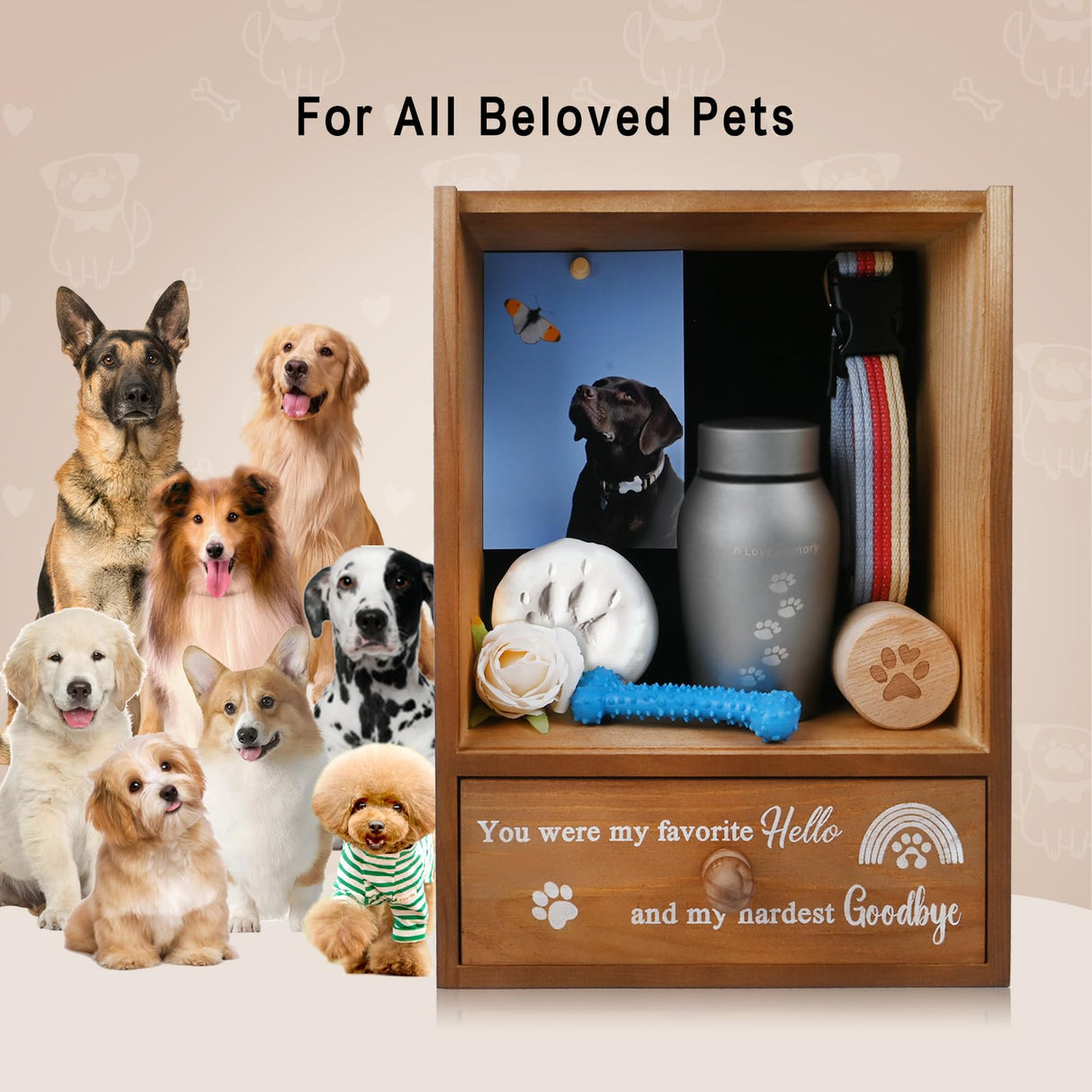 Favonuovy Pet Memorial Shadow Box Keepsake 9.25x13 Dog Memorial Gifts for Loss of Dog Death Sympathy and Remembrance Gift Large Pet Picture Frame Display Case with Deep Rainbow Bridge Drawer Favonuovy