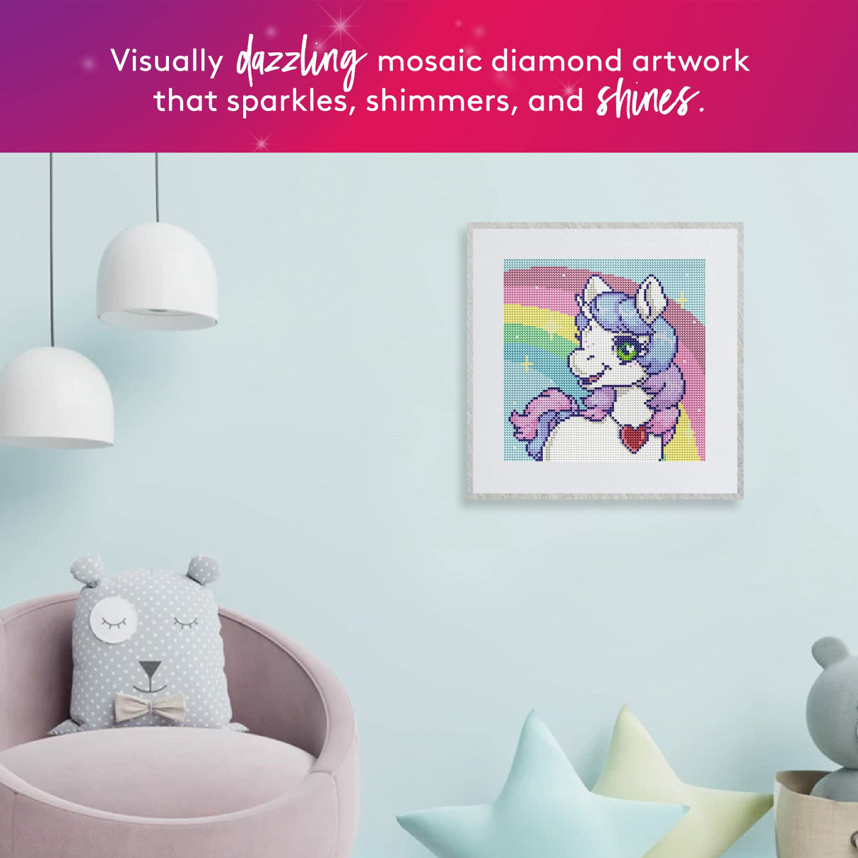 DIAMOND ART CLUB Unicorn Rainbow Diamond Painting Kit, 9" x 9" (23 x 23 cm) DIAMOND ART CLUB