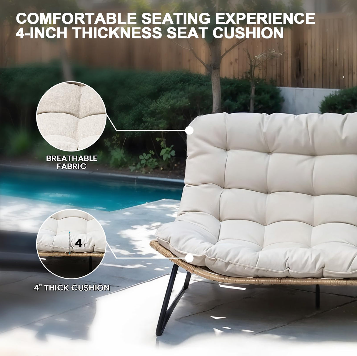 Crestlive Products Outdoor Loveseat, 2 Seater Outdoor Couch with Soft Cushion, All-Weather Boho Rattan Patio Furniture for Balcony, Poolside, Backyard, Porch (Beige) Crestlive Products