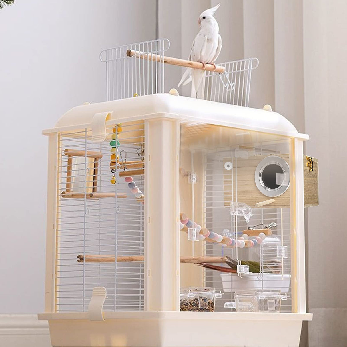 Hiceeden 2 Pack Parakeet Nest Box, Natural Wood Bird Nesting Box, Small Bird House Breeding Box for Budgie Lovebirds, Cockatiel, Parrots Mating, Aviary, 7.7×4.7×4.7 Inches Hiceeden