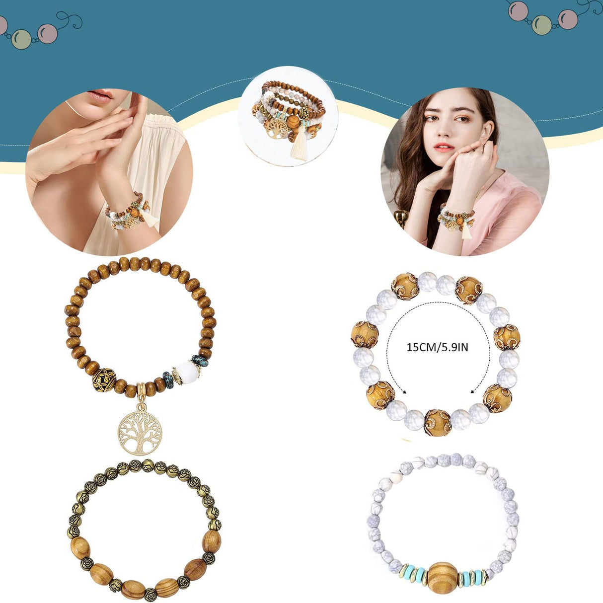 Tree of Life Bracelets for Women Bohemian Stretch Wood Beaded Bracelets for Women Boho Tassel Bracelet Multilayer Stackable Bracelets Christmas Birthday Jewelry for women. WoodArtSupply