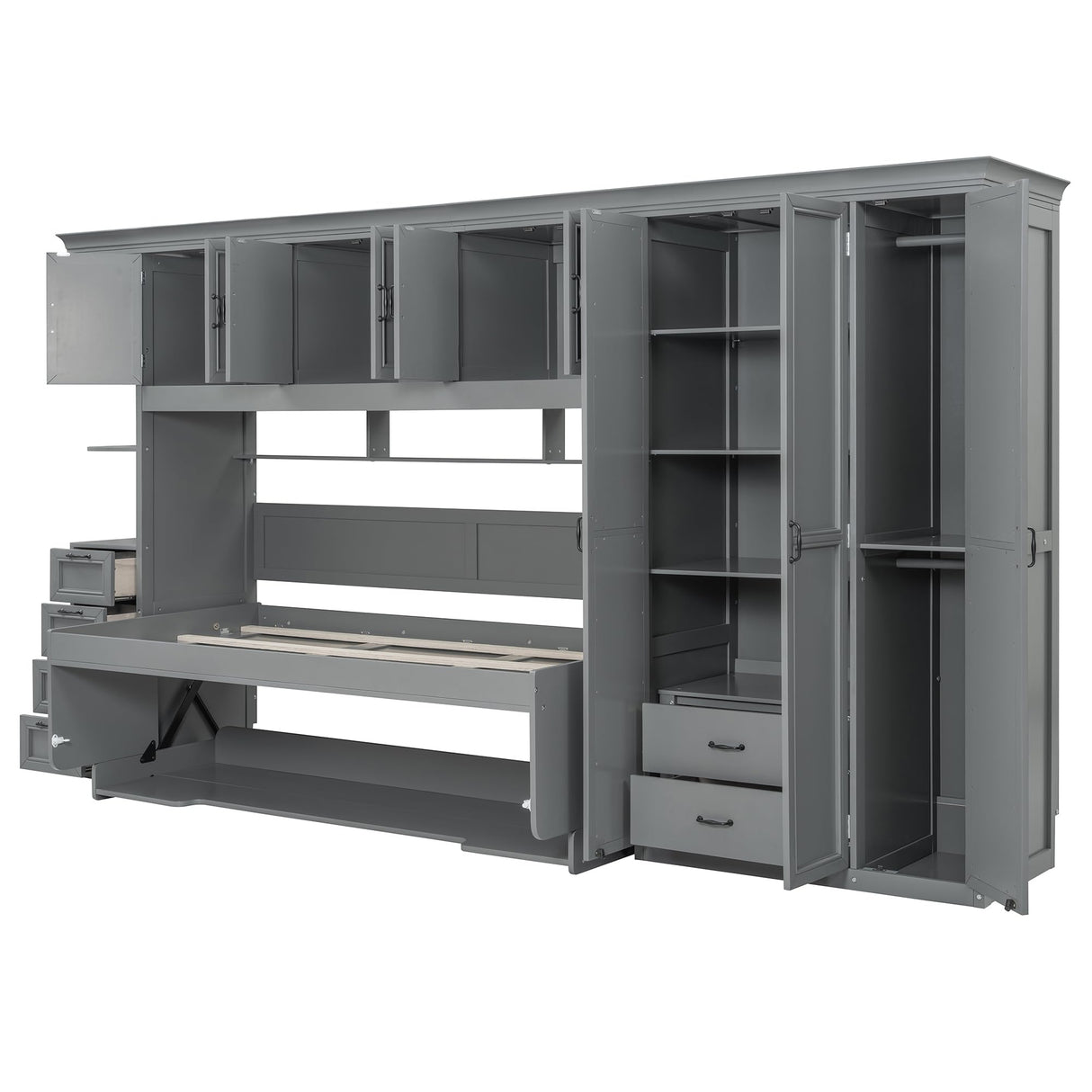 LUMISOL Twin Size Murphy Bed, Hidden Wall Bed with Wardrobe, Cabinet and Desk for Bedroom, Guestroom, Apartment, Grey LUMISOL