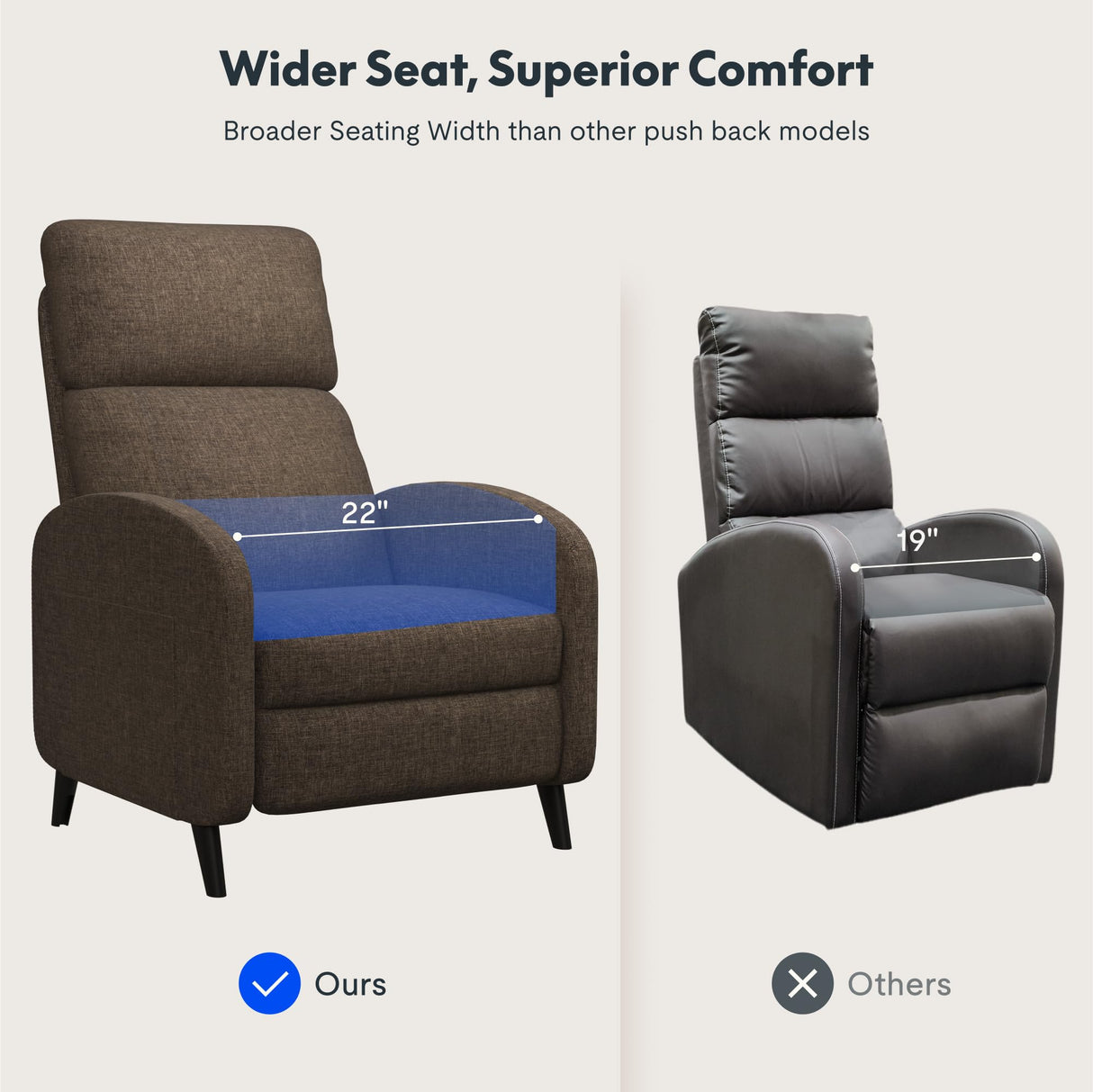 Softa Recliner Chair for Adults, Adjustable Fabric Reclining Armchair with Side Pockets and Extended Footrest, Small Push Back Single Sofa Recliner for Living Room, Home Theater Seating (Brown) Softa