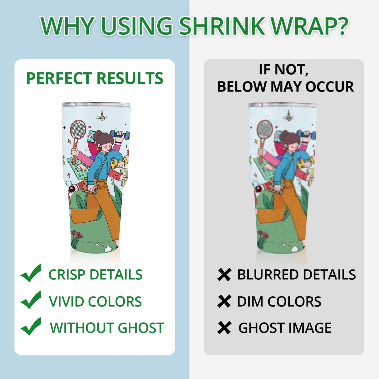 HTVRONT Shrink Wrap for Sublimation Tumblers 8 X 12 Inch - 60PCS Sublimation Shrink Wrap Sleeves, Heat-Resistant Tumbler Shrink Wrap Film HTVRONT