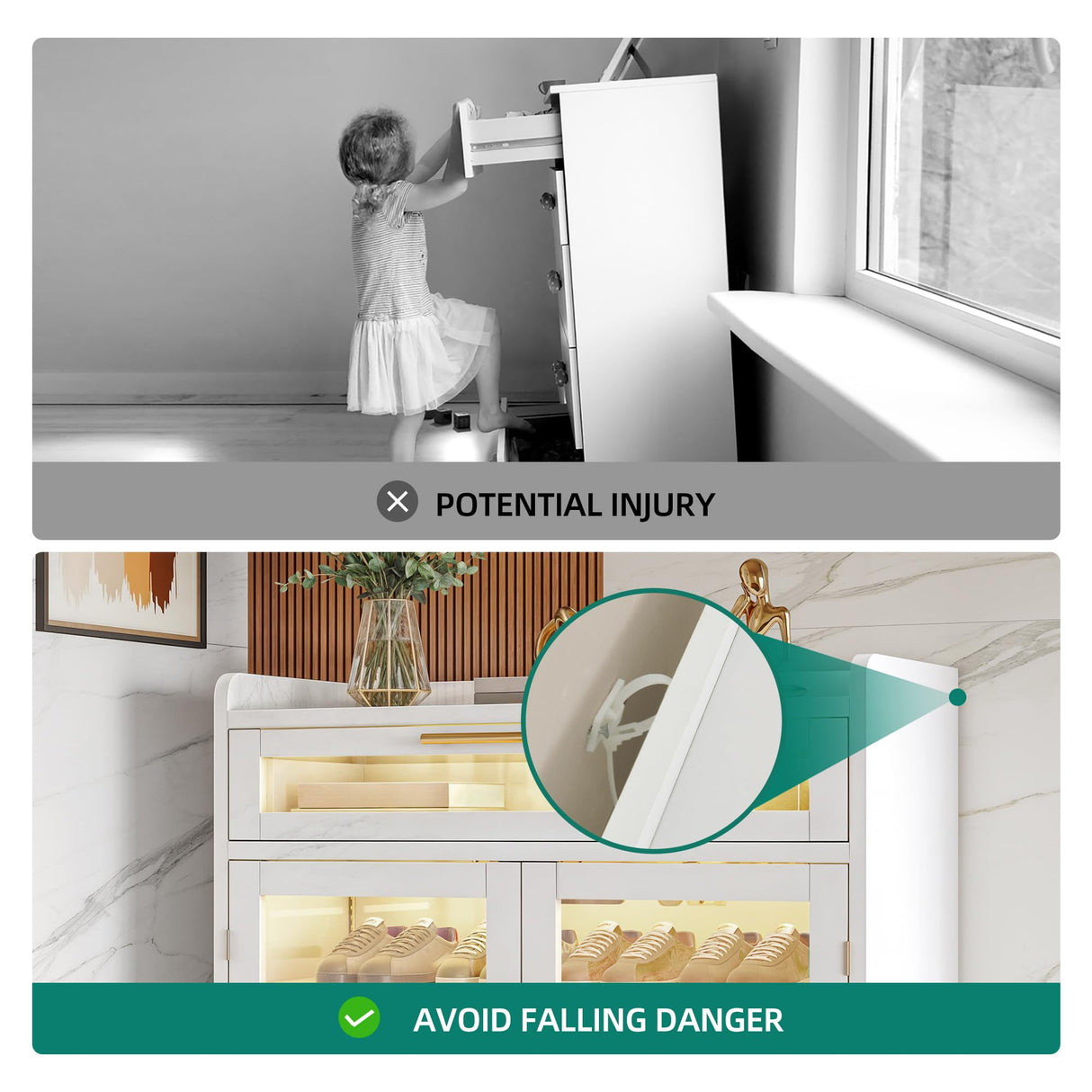 YITAHOME Shoe Cabinet Entryway, Modern Shoe Storage Wooden with Drawer and LED Lights, Freestanding Shoe Organizer Narrow Farmhouse Shoe Cabinet for Living Room, White-LED YITAHOME