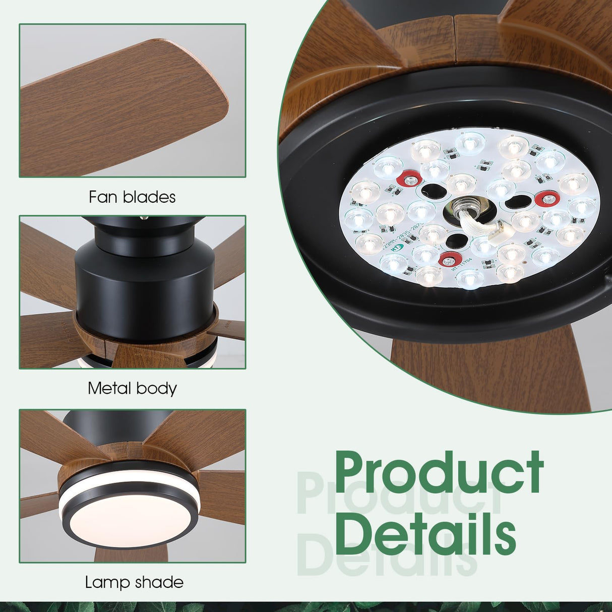 Ceiling Fans with Lights and Remote/APP Control, 41 inch Low Profile Flush Mount Ceiling Fan with Lights, LED Dimmable 5 Reversible Curved Blades 3 CCT 6 Speeds for Bedroom Living Room, Wood Wiviniya