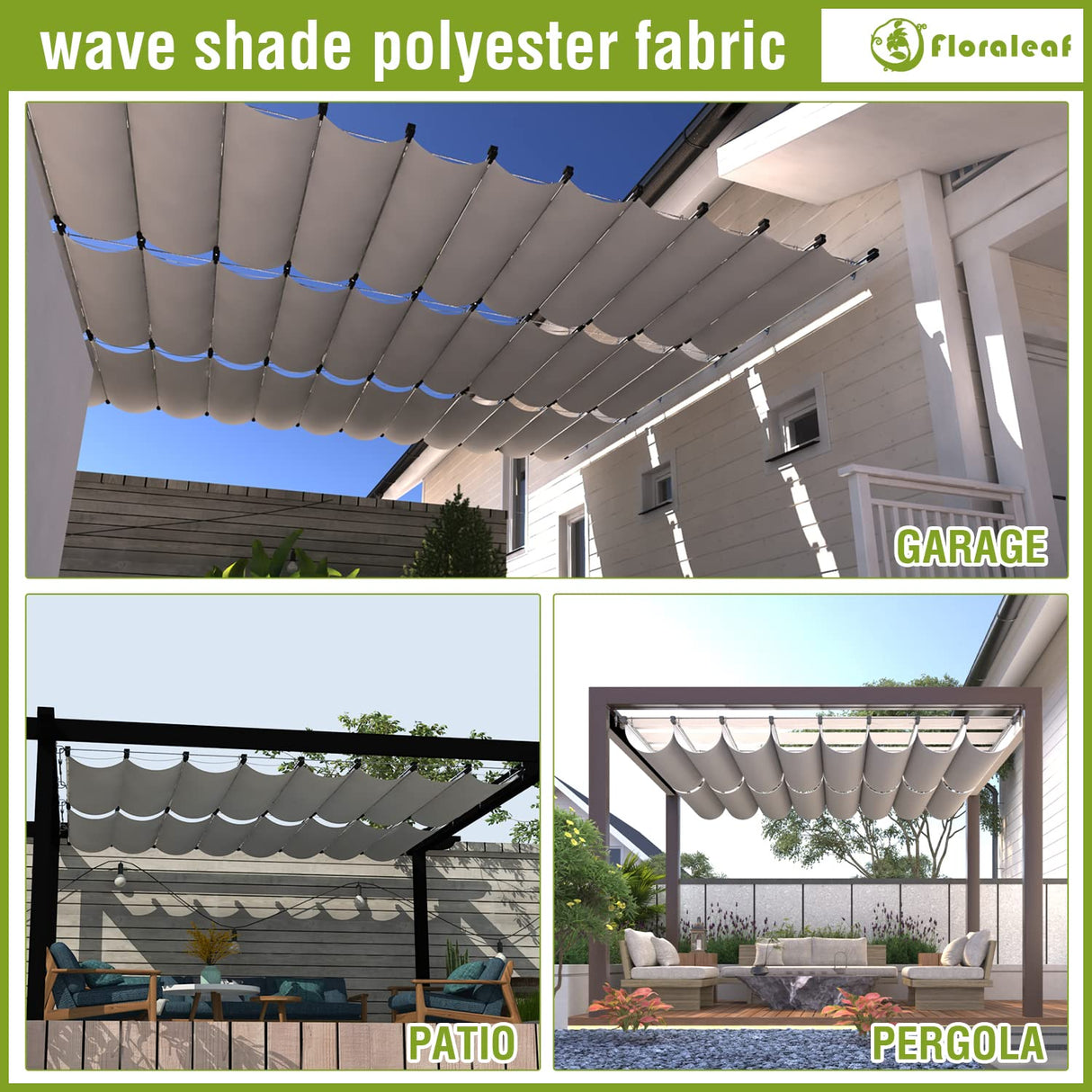 FLORALEAF 4'×16' Pergola Shade Cover Waterproof Retractable Pergola Replacement Canopy Slide Shade Sail with Cable Hardware for Outdoor Patio Porch Garage Deck Backyard Awning FLORALEAF