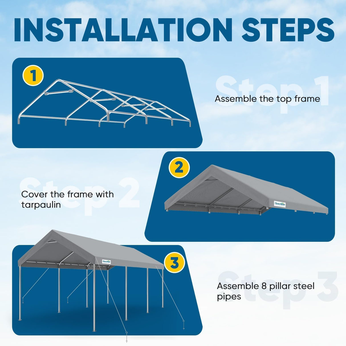 Quictent 10x20 ft Heavy Duty Carport Canopy Galvanized Car Tent Outdoor Garage Boat Shelter with Reinforced Structure, with Hanging Edge - Gray Quictent