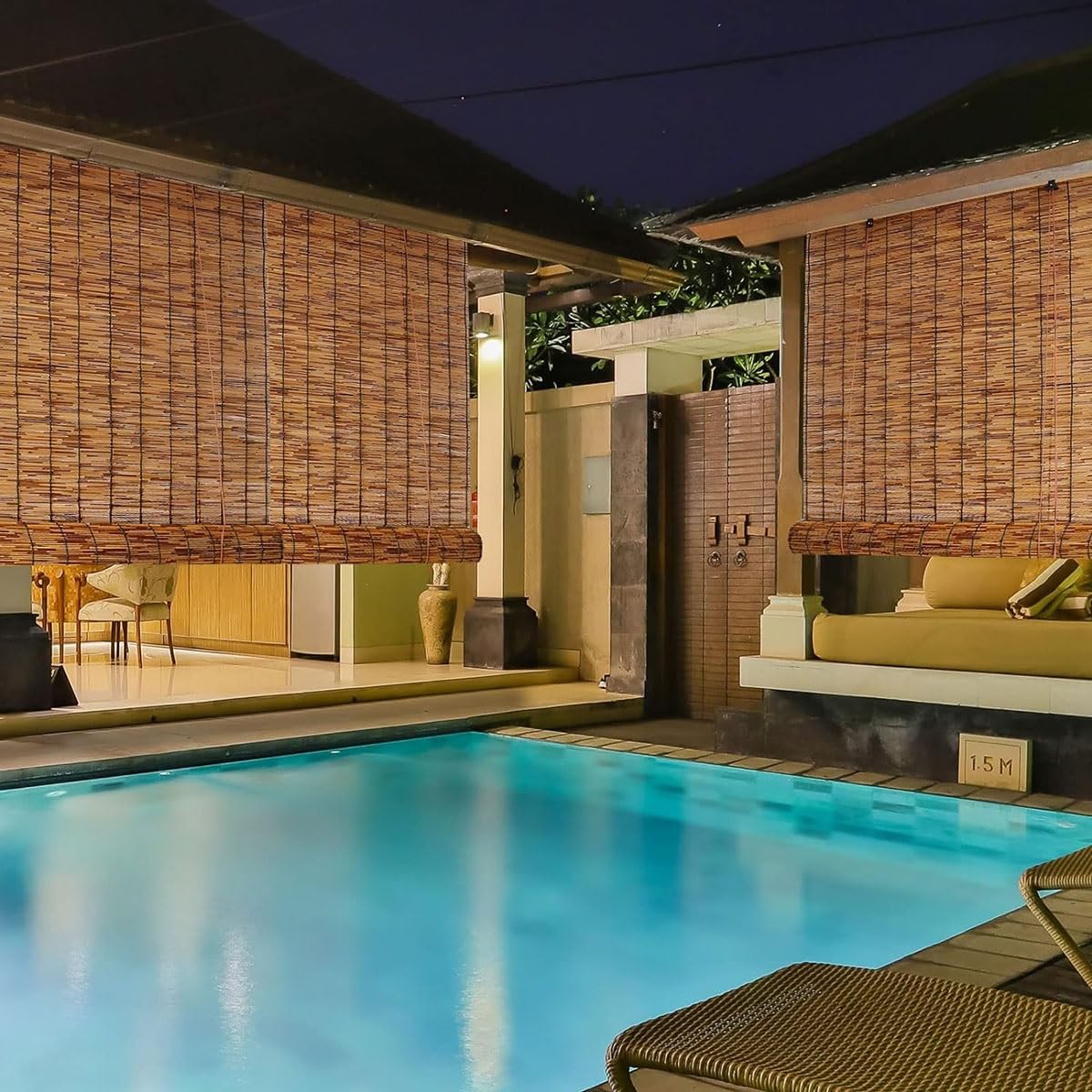 Blackout Bamboo Blinds, Bamboo Roll Up Shades for Indoor Windows, Waterproof Cordless Roller Shades Privacy Partition Outdoor Natural Reed Curtains for Home Patio Porch 36 Inch W x 96 Inch H VELLOW