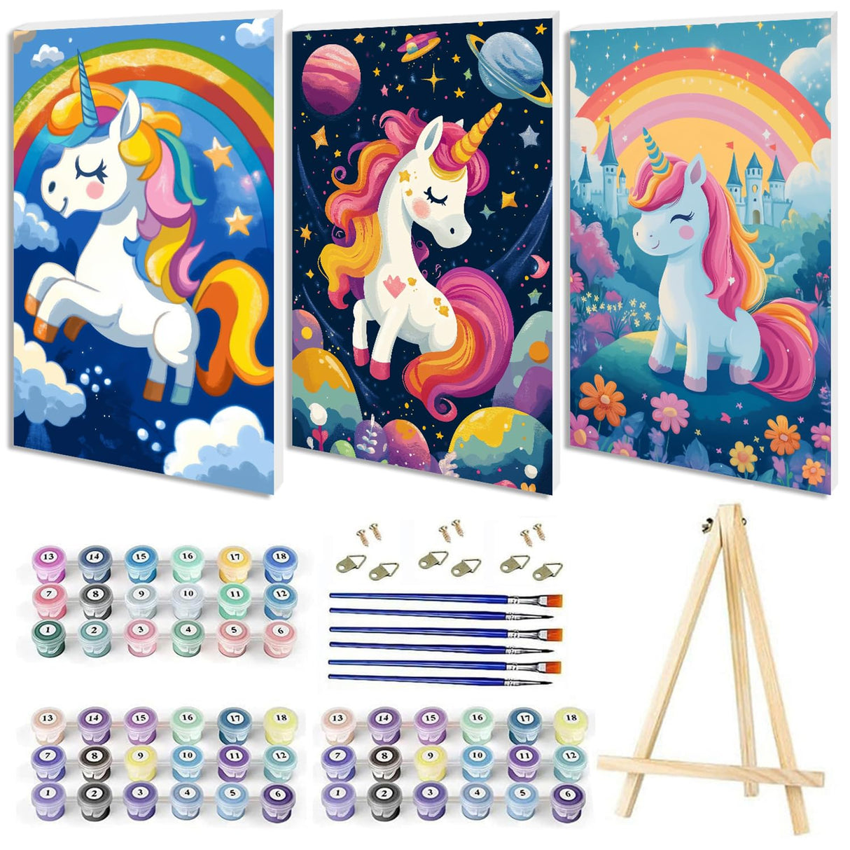 3 Pack Framed Paint by Numbers Kit for Kids, Animal Paint by Number for Kids Ages 4 8 12, Easy Framed Painting Kits with Easel for Kid Beginners Home Wall Decor (8x12 inch) HITO