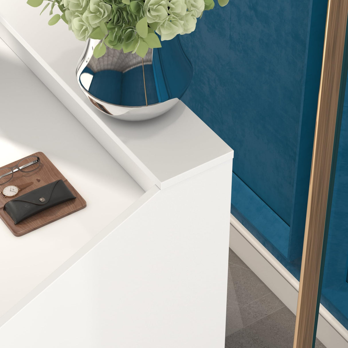 ECACAD Reception Desk with Counter, Office Desk with Modern Pattern, Retail Checkout Counter Table for Clinic Lobby Salon Office, White ECACAD