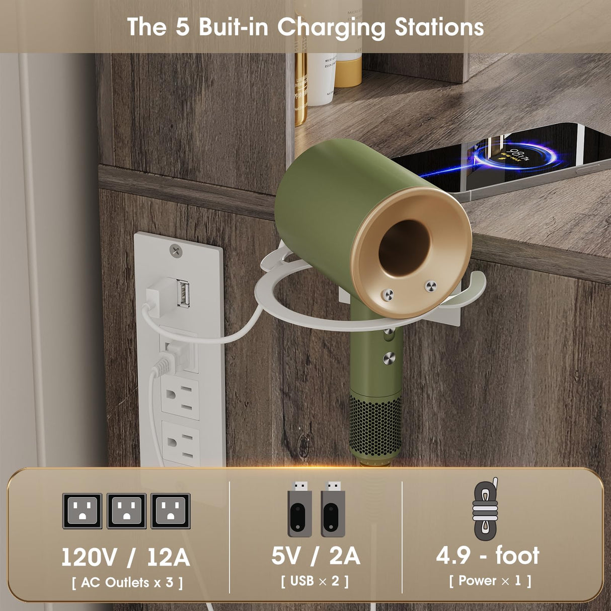 Vabches Makeup Vanity Desk, Vanity Mirror with Lights Desk and Chair,Makeup Table with 3 Large Drawers and 2 Cabinets, Time and Temperature Display, 3 LED Lighting Modes Adjustable, Grey Vabches