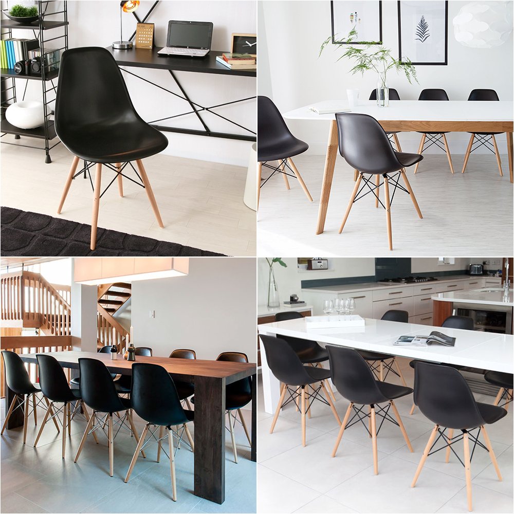 Furmax Pre Assembled Modern Style Dining Chair Mid Century Modern DSW Chair, Shell Lounge Plastic Chair for Kitchen, Dining,Bedroom, Living Room Side Chairs Set of 4 (Black) Furmax