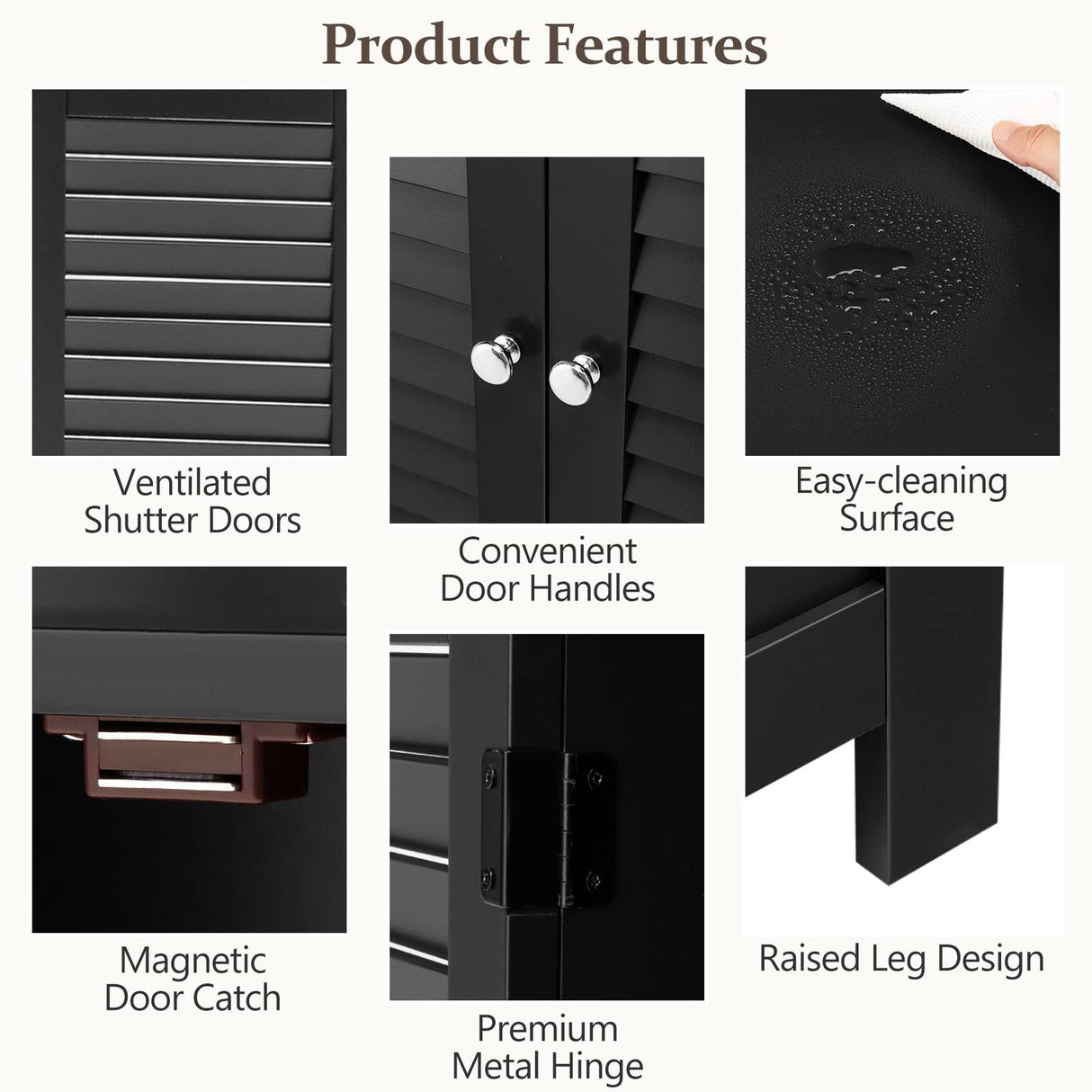 COSTWAY Bathroom Storage Cabinet, Wooden Side Storage Organizer with Louver Doors & Removable Shelf, Freestanding Floor Cabinet for Living Room, Kitchen, Entryway (Black) COSTWAY