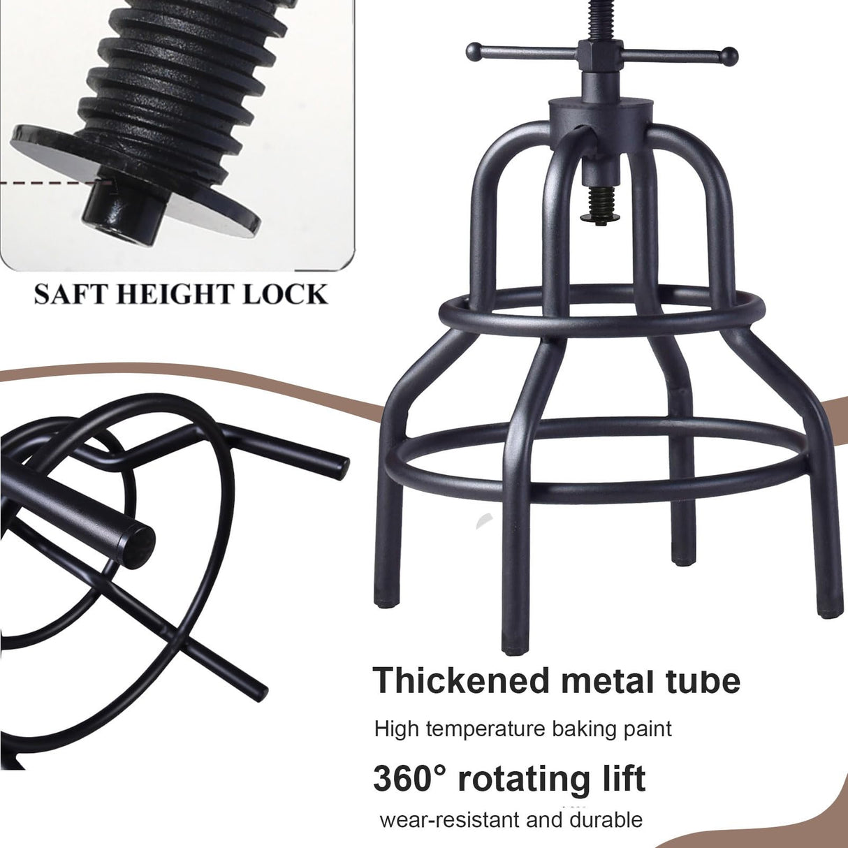 LOKKHAN Vintage Industrial Bar Stool-Rustic Swivel Bar Stool-Round Wood Metal Stool-Kitchen Counter Height Adjustable Pipe Stool-Cast Steel Stool 20-27 Inch (Set of 2) LOKKHAN