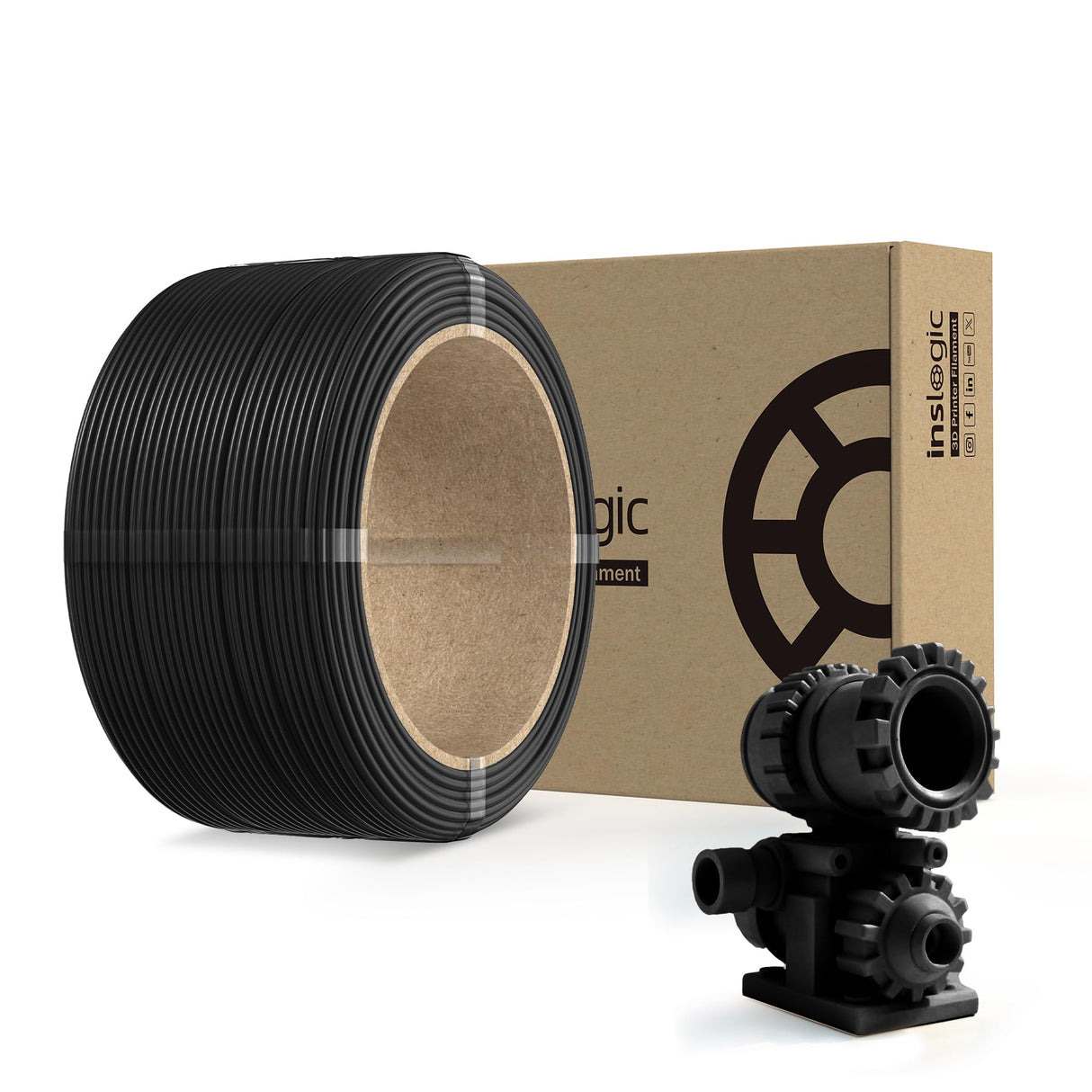 Inslogic Carbon Fiber Nylon Filament 1.75mm, Black PA6-CF 0.25kg Refill, High-Temp & Wear Resistant, High Strength & Rigidity 3D Filament for Functional Parts & Industrial Tools Inslogic