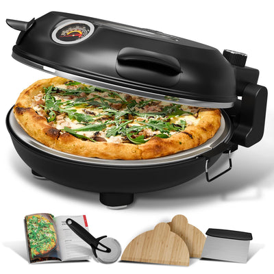 Eatex Electric Pizza Oven Indoor, 12 Inch Countertop Pizza Oven, Portable Stone Pizza Oven, Heats up to 790°F for Crispy Crust, Pizza Maker Machine for Home – Black