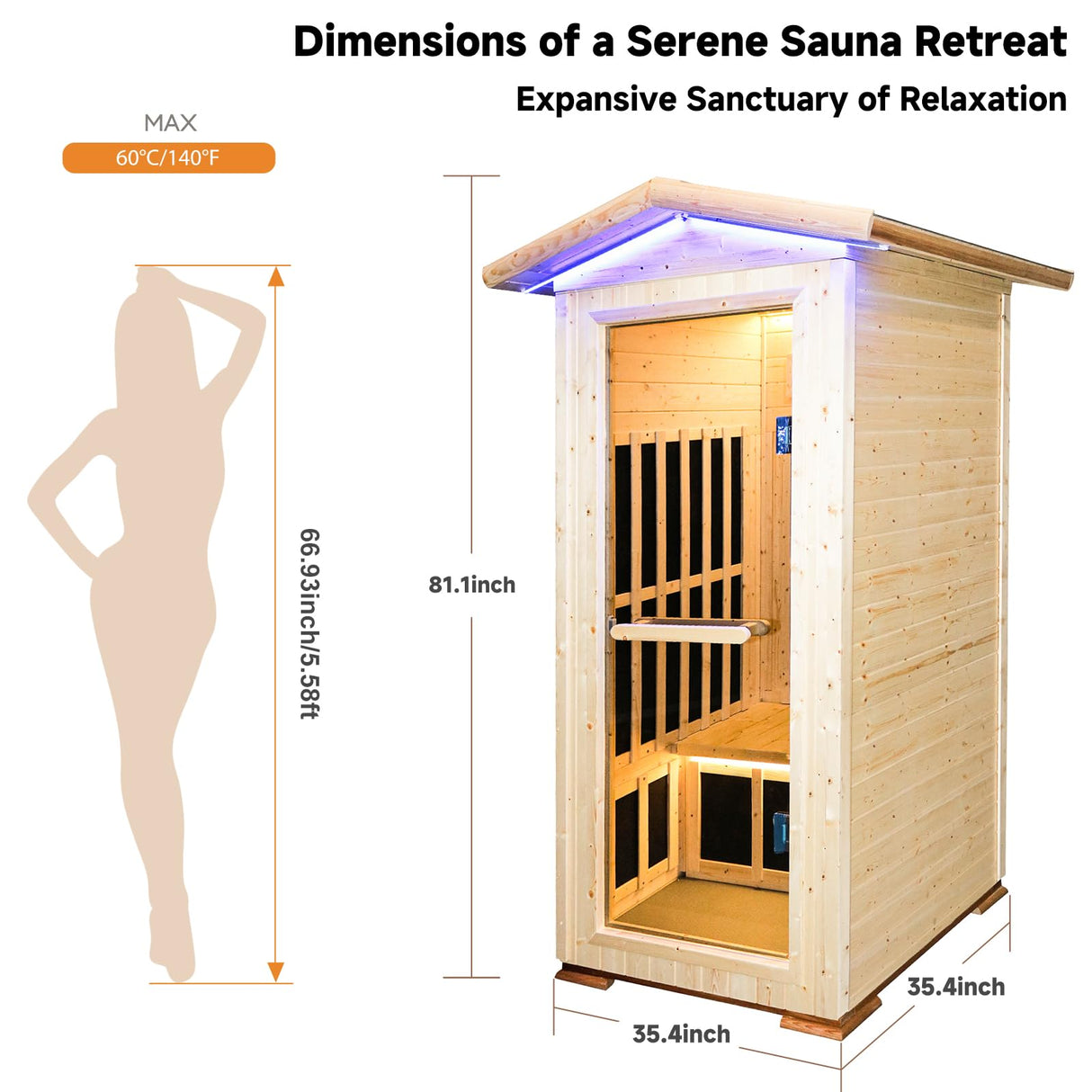 Outdoor Sauna 1 Person for Home Backyard Sauna Outdoor Infrared Sauna 1 Person Dry Sauna for Home Far Infrared Sauna Outdoor Spruce Wood Sauna 1300W Low EMF Single Person Infrared Sauna Room in Home RIGO