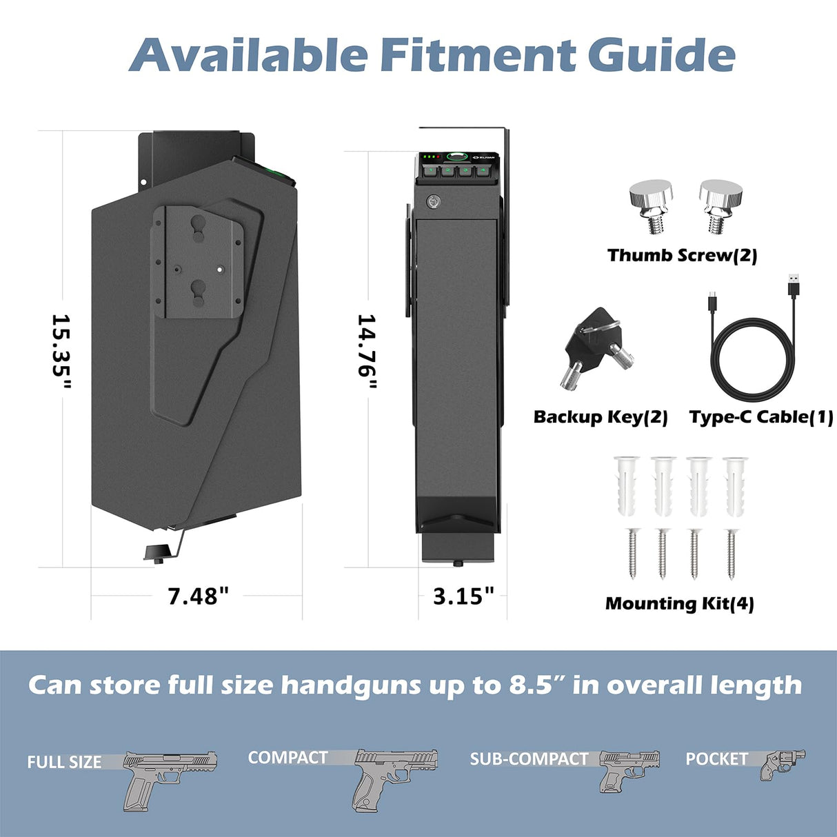 Z ZLJUAN Mounted Gun Safe for Pistols,Quick-Access Handgun Safe for Nightstand Bedside Desk Bed Gun Safes,Pistol Safe with Biometric Fingerprint, Keypad Lock,Key Z ZLJUAN