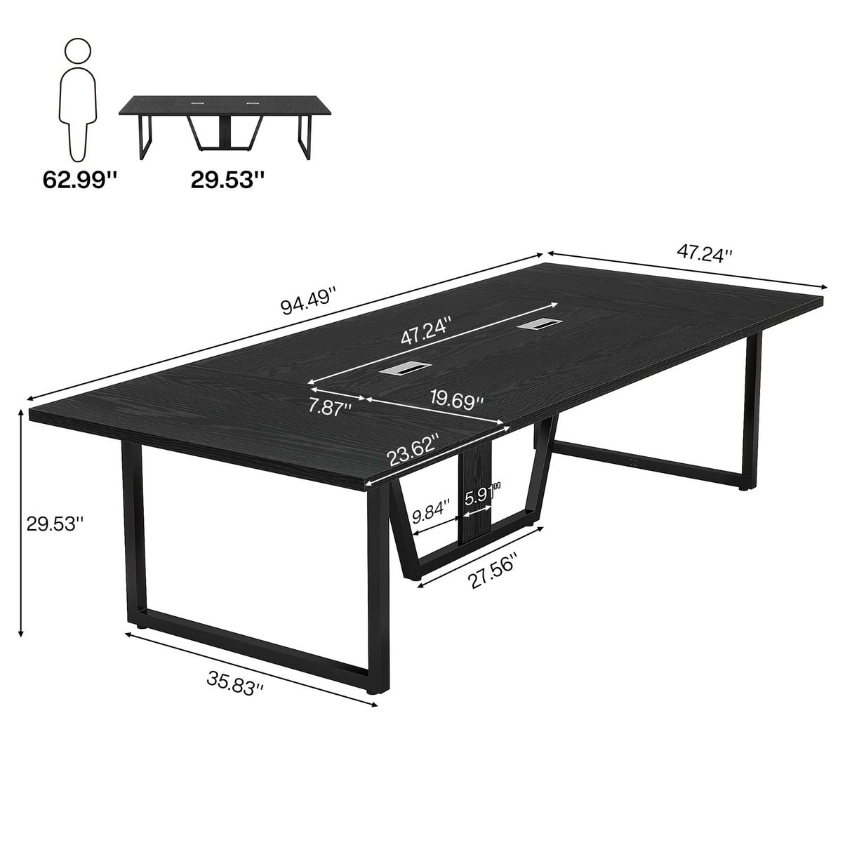 Tribesigns 8FT Conference Table, 94.49 L x 47.24 W x 29.53 H Inches Large Meeting Podcast Table for 10 People, Business Style Wooden Training Table with Strong Metal Frame for Office Conference Tribesigns