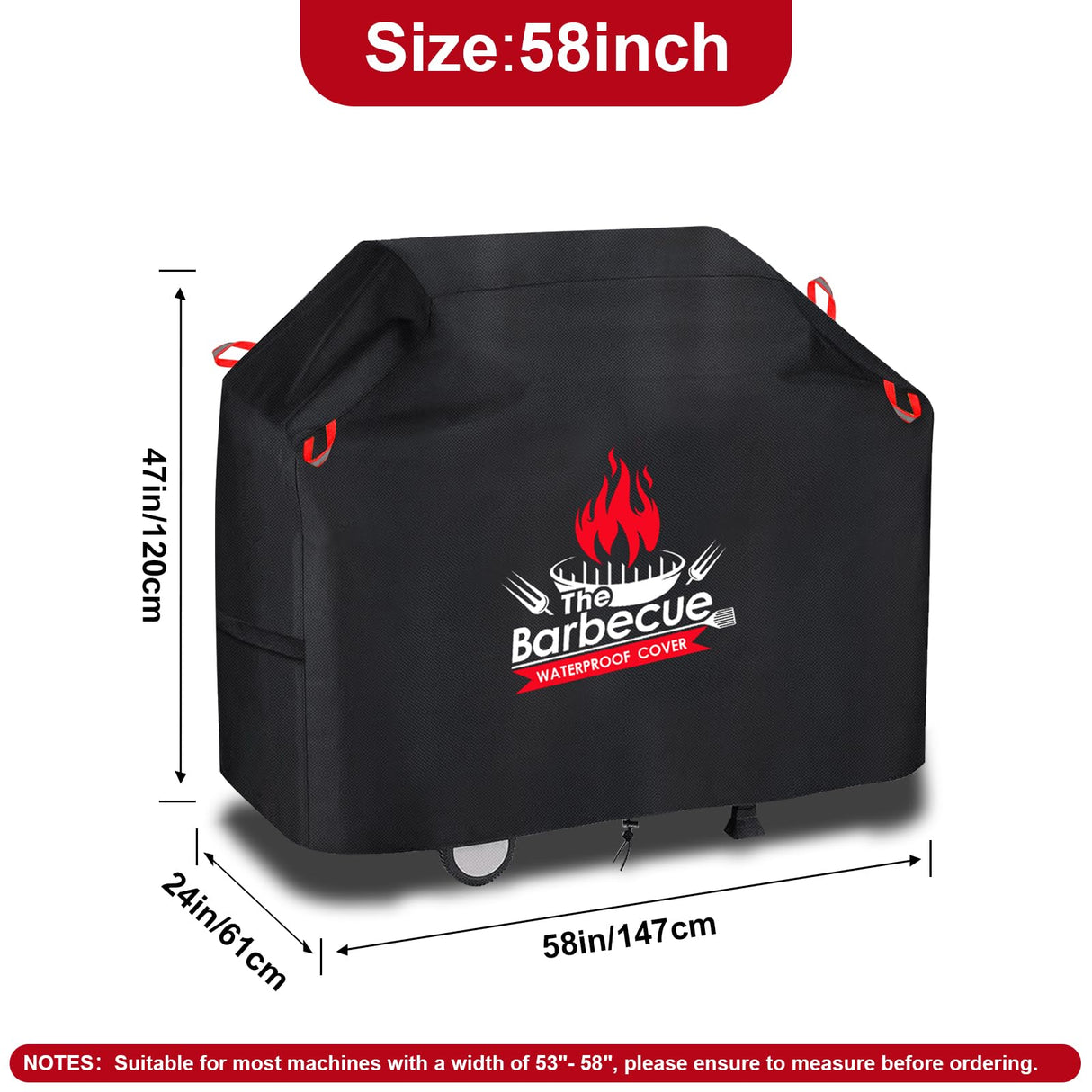 ROWYEET Grill Cover for Outdoor Grill, 420D Oxford Waterproof BBQ Covers for Outside, Anti-UV Heavy Duty Barbecue Gas Cover with Adjustable Hem for Weber Nexgrill Expert Grill and More (45"- 75", 58") ROWYEET