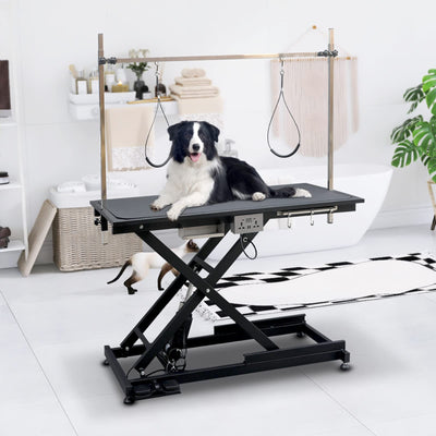 JETEAGO 49.6” Pet Dog Grooming Table Adjustable Professional Trimming Table with Arms,Noose for Large Cat Shower Table, Maximum Capacity Up to 330LBS