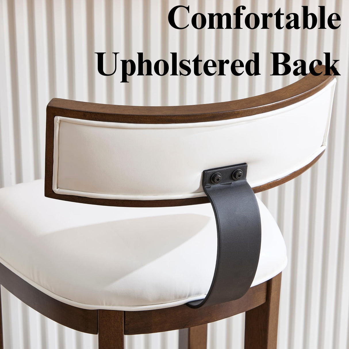 DM Furniture Leather Bar Stools Set of 2, 26.5" White Upholstered Counter Height Barstools, Farmhouse Island Countertop Bar Chairs with Curved Backrest/Hardwood Frame for Kitchen Island Dining Room DM Furniture