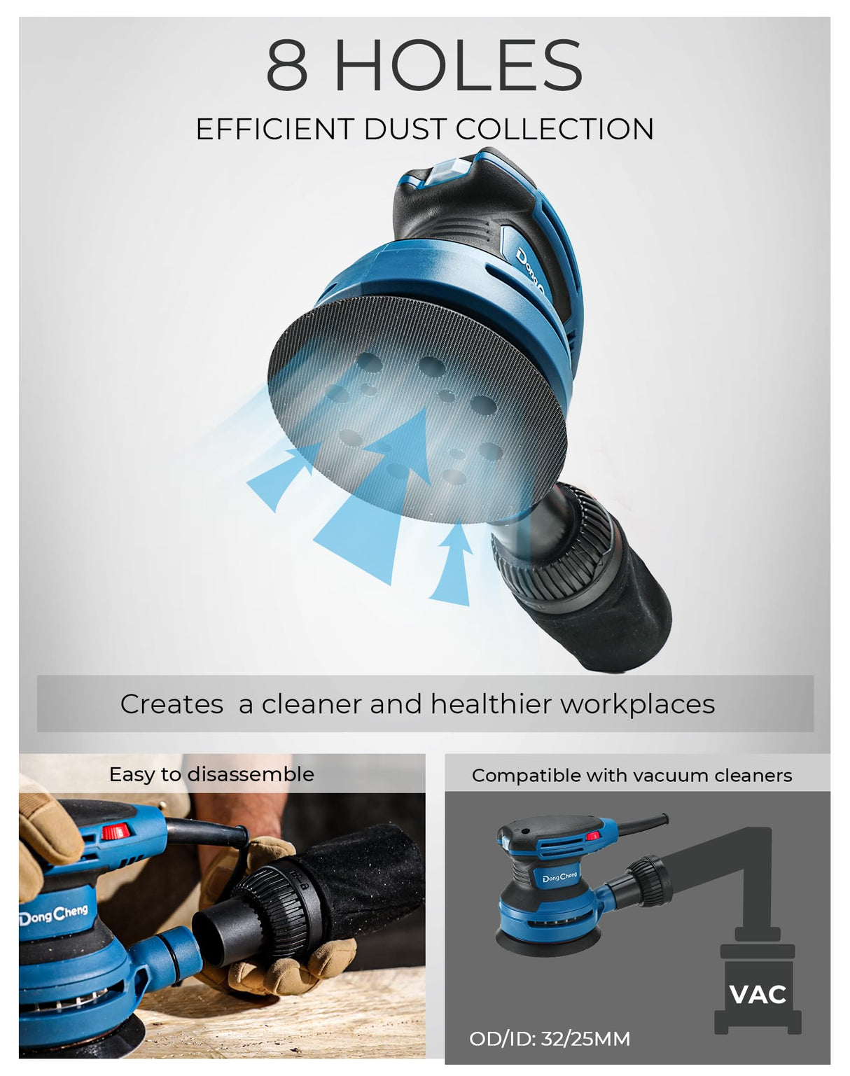 Dong Cheng 5-Inch Random Orbital Sander 380W 12800OPM Electric Palm Sander, 6 Variable Speeds, with 20pcs Sandpaper & Detachable Dust Bag, Power Sander for Woodworking, Sanding & Polishing Dong Cheng