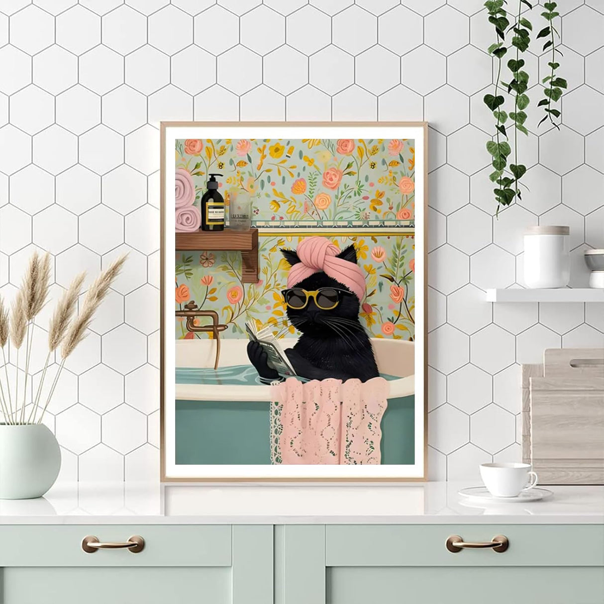 Black Cat 5D Diamond Art Kits for Adults,Funny Animal Diamond Painting Kits for Beginners,Bathing cat Full Drill Diamond Dot,Gem Art Crafts for Adult Wall Decor 12x16inch Canrichshop