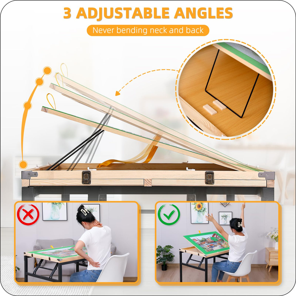 BittPicc Puzzle Table with 4 Drawers & Legs & Cover 1500 Piece Foldable Adjustable Jigsaw Table with Wheels Wooden Portable No Assembly Puzzle Tables for Adults and Seniors Gifts BittPicc