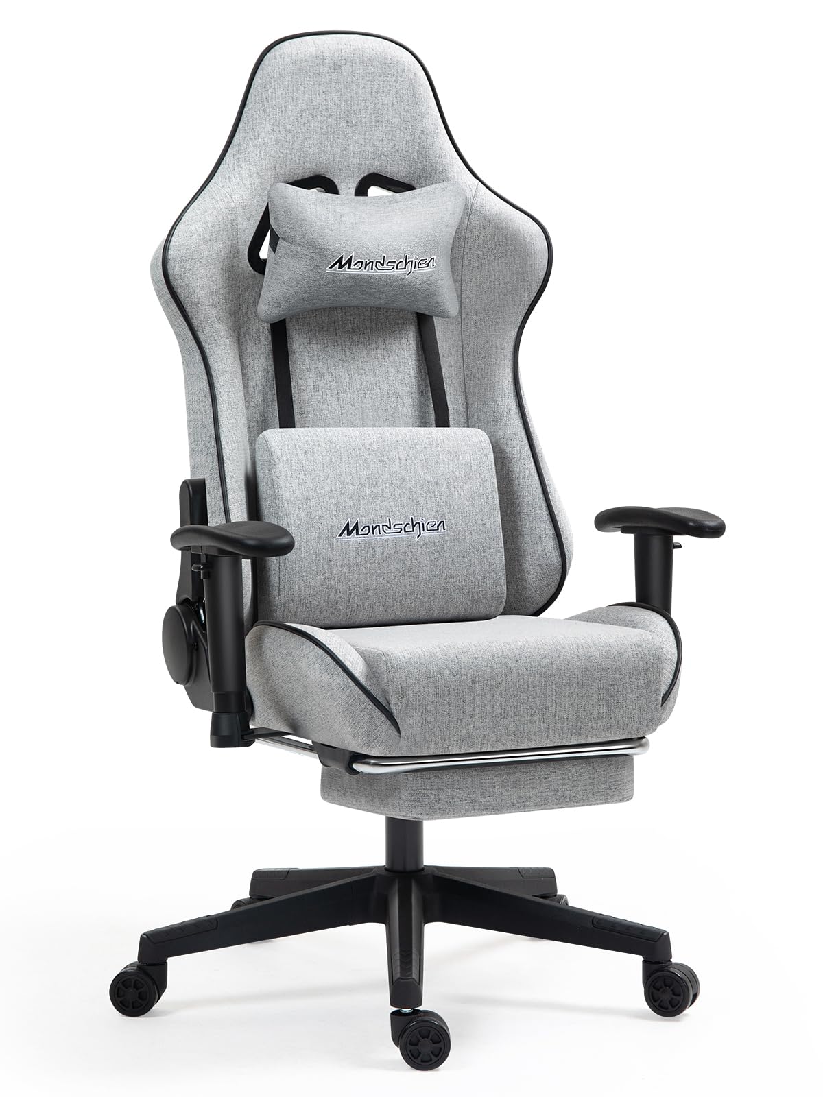 Mondschein Gaming Chair with Pocket Spring, Fabric Office Chair Massage Computer Chair with Footrest, High Back Ergonomic Reclining Desk Chair Racing Game PC Chair Adjustable Armrest Headrest (Grey) Mondschein