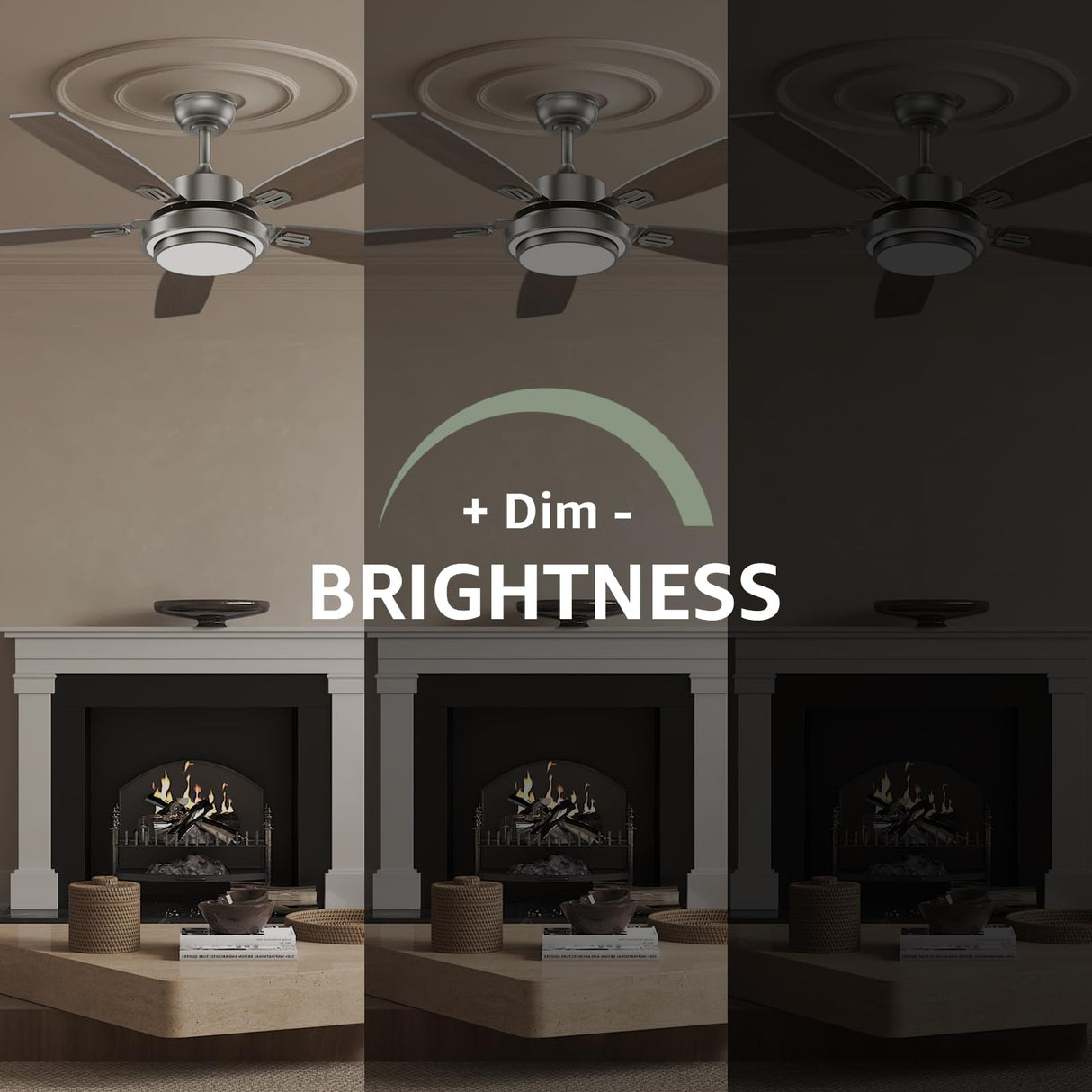 52 Inch Nickel Ceiling Fans with Lights and Remote Control for Bedroom, Modern Ceiling Fan with Quiet Reversible DC Motor, 3CCT, Dimmable, LED for Living Room, Patio, Indoor and Outdoor Fanbliss