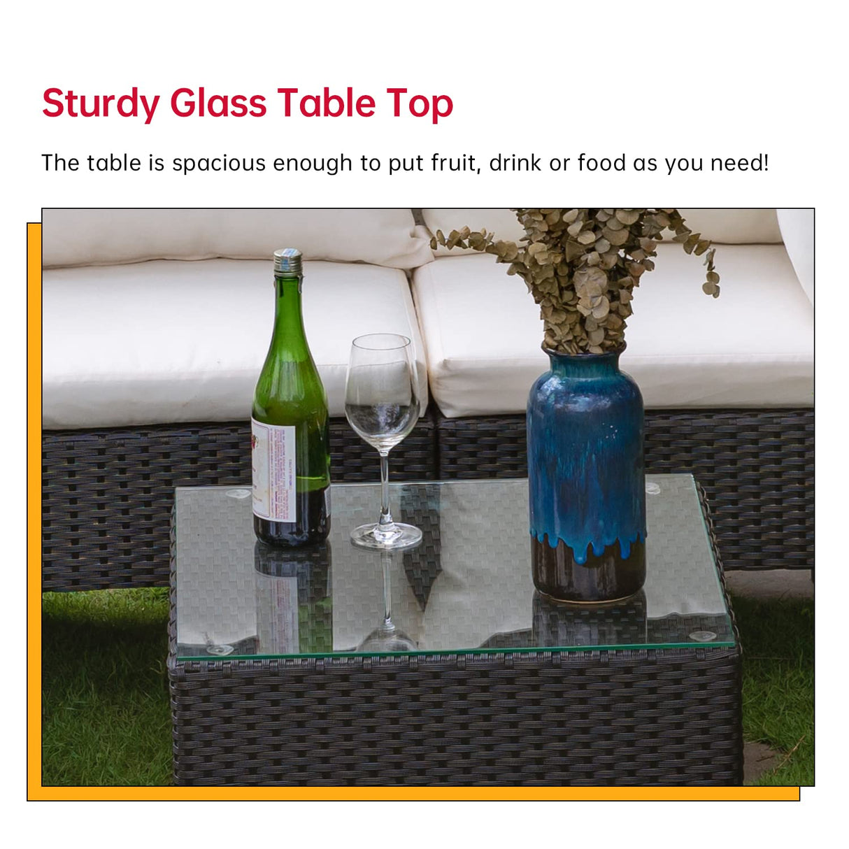 FDW Outdoor Sectional Rattan Chair Wicker Conversation Set Sofas, 5-Piece, Khaki FDW